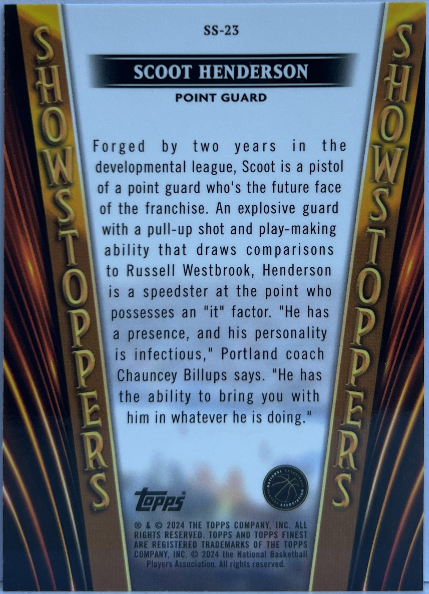 Scoot Henderson 45/150 Rookie Showstoppers Blue Topps Finest NBA Basketball 2023/24