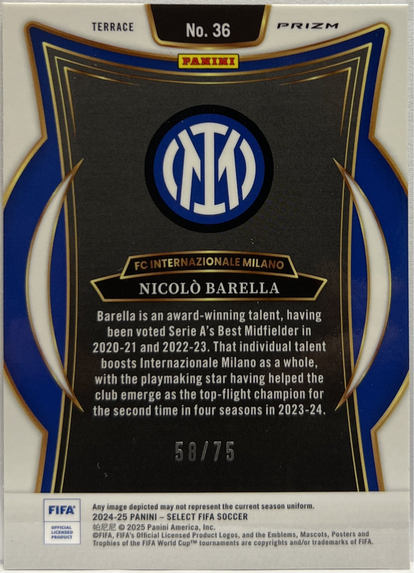 Nicolo Barella 58/75 Terrace Bronze Checker Select Fifa 2024/25