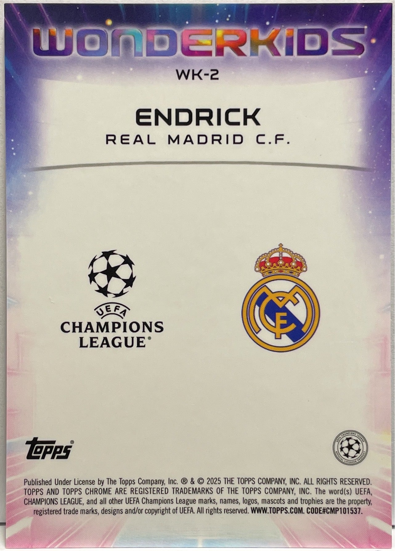 Endrick 2/10 Rookie Wonderkids Black Topps Chrome UCC 2024/25
