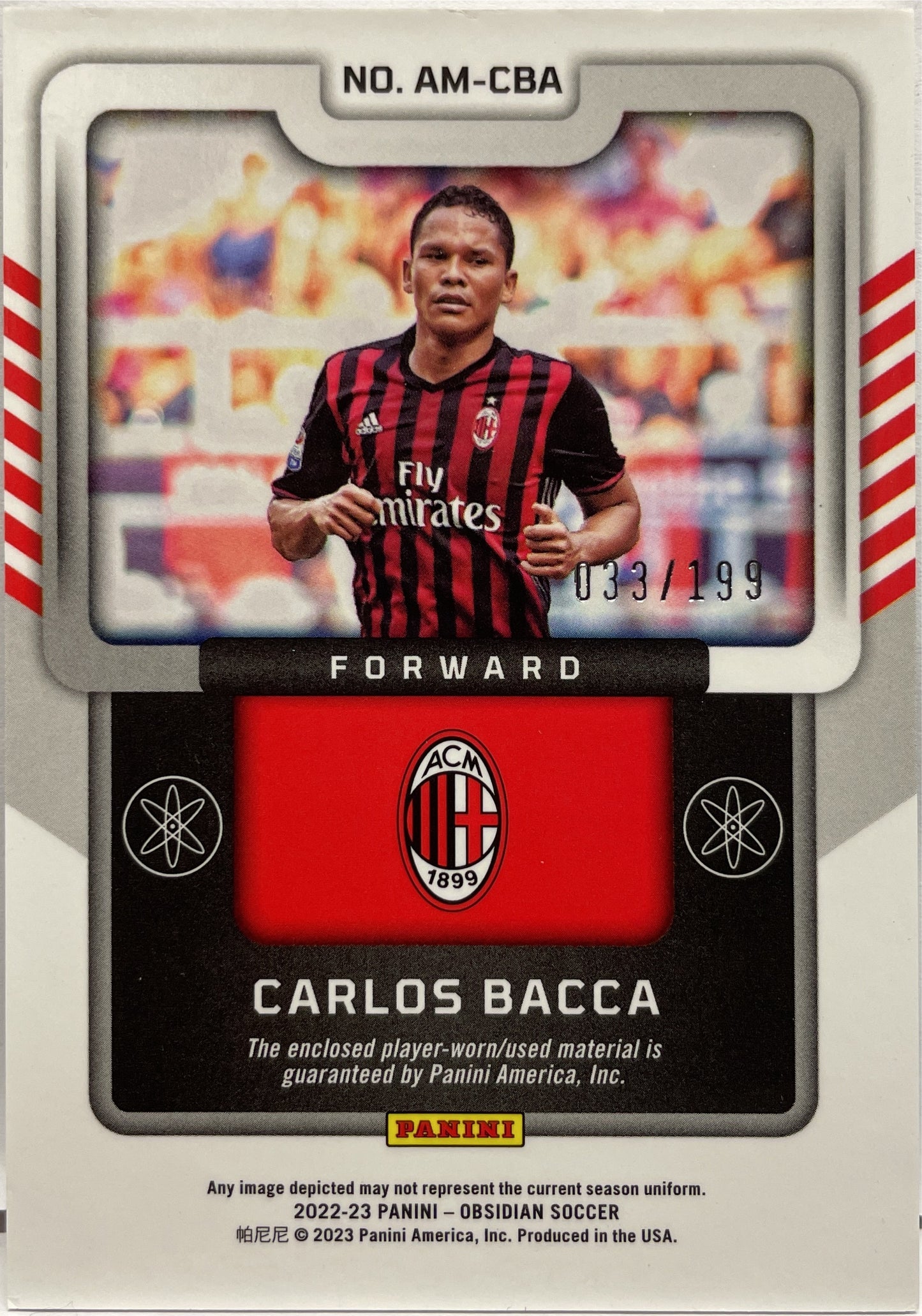 Carlos Bacca 33/199 Patch Atomic Material Obsidian 2022/23