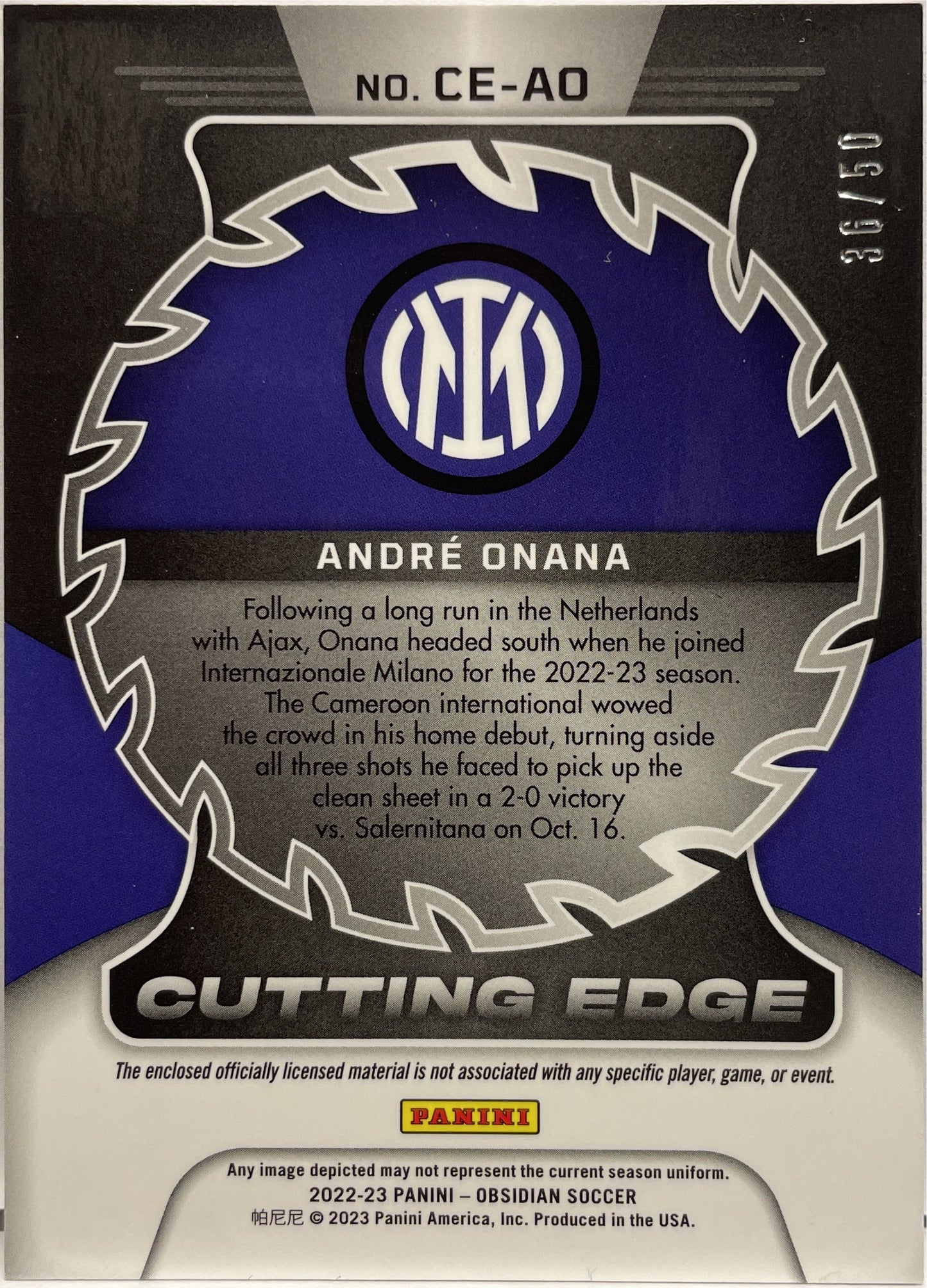Andre Onana 36/50 Double Patch Cutting Edge Obsidian 2022/23