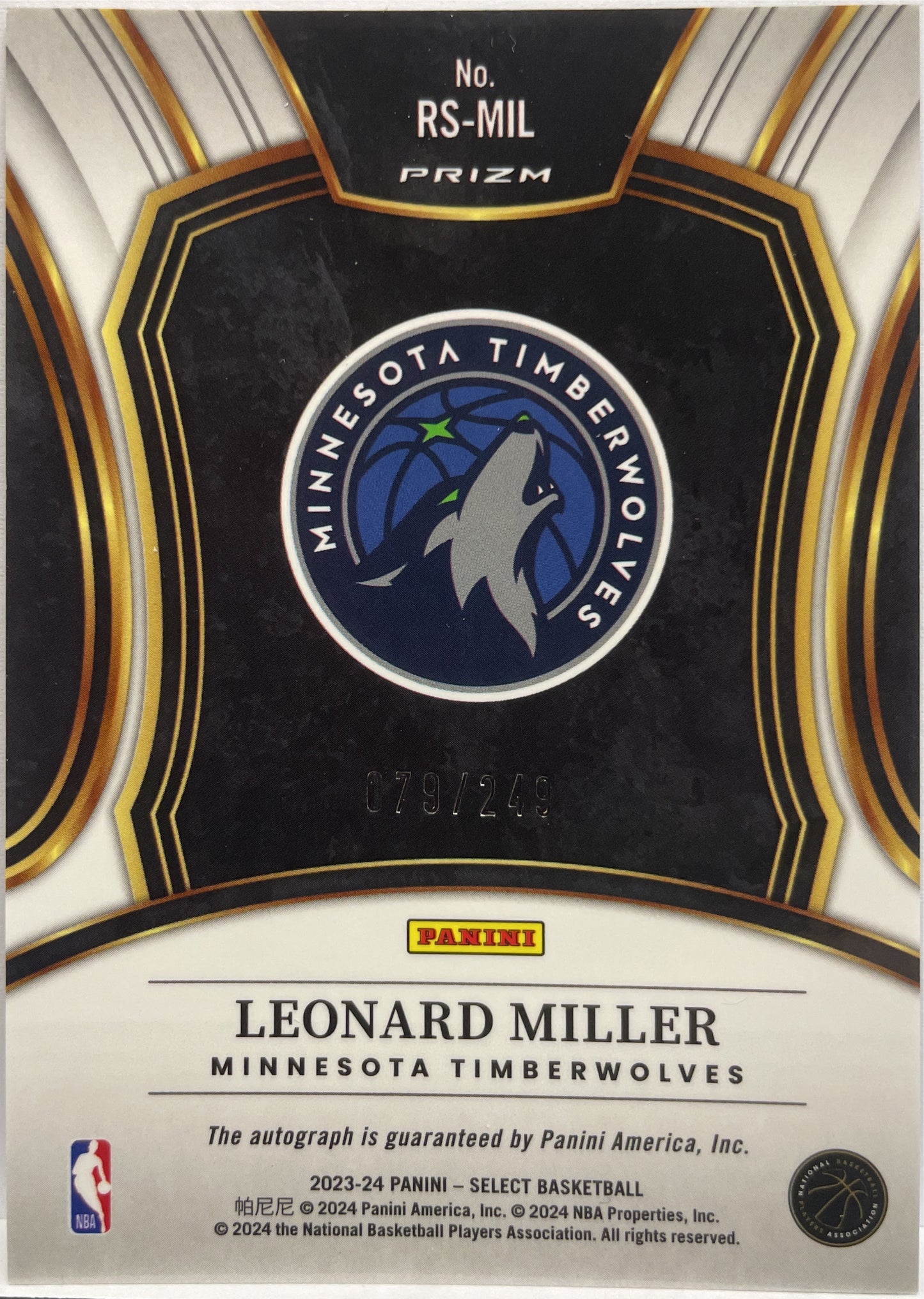 Leonard Miller 79/249 Rookie Autograph Select Basketball NBA 2023/24