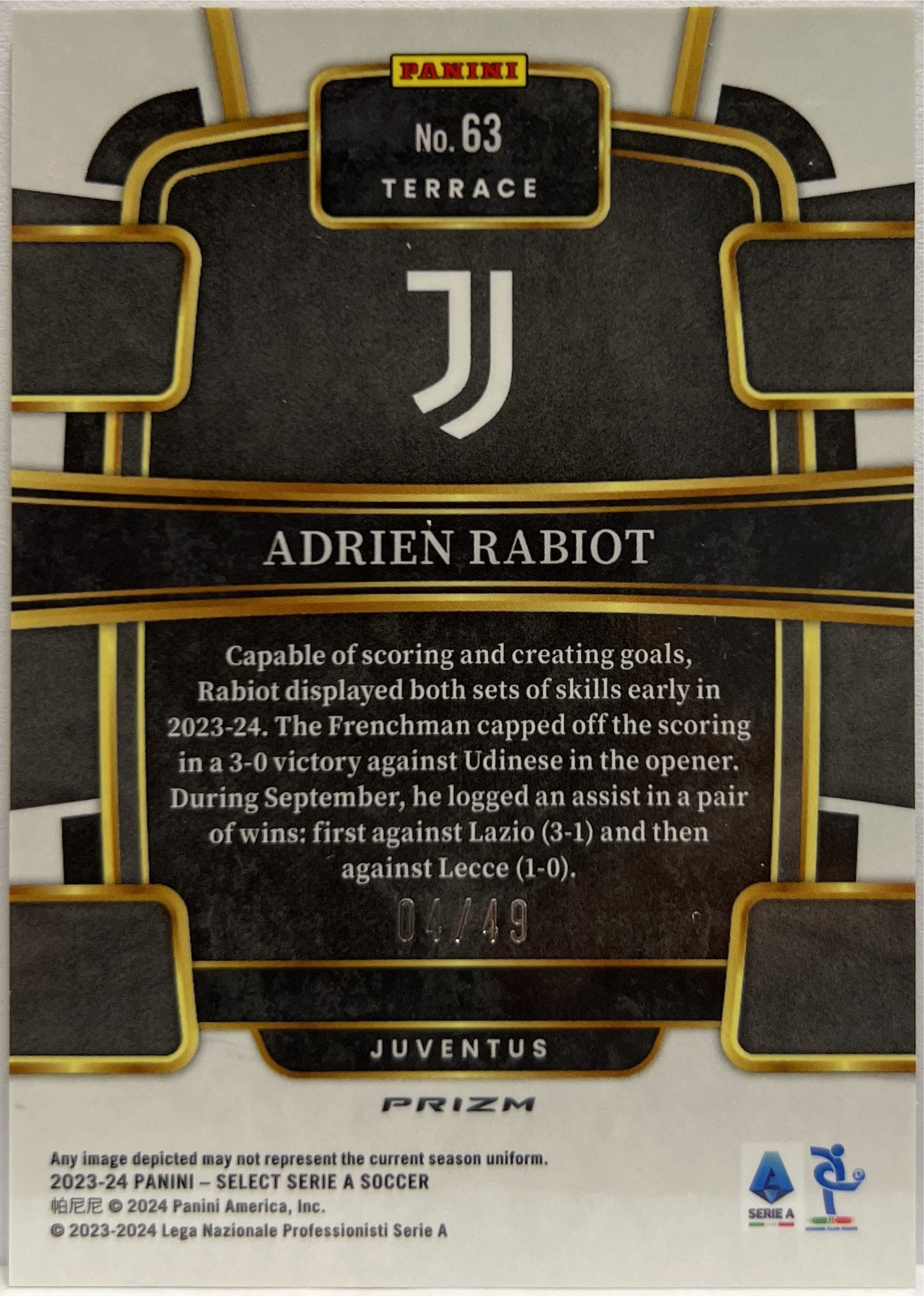 Adrien Rabiot 4/49 Terrace Purple Select Serie A 2023/24