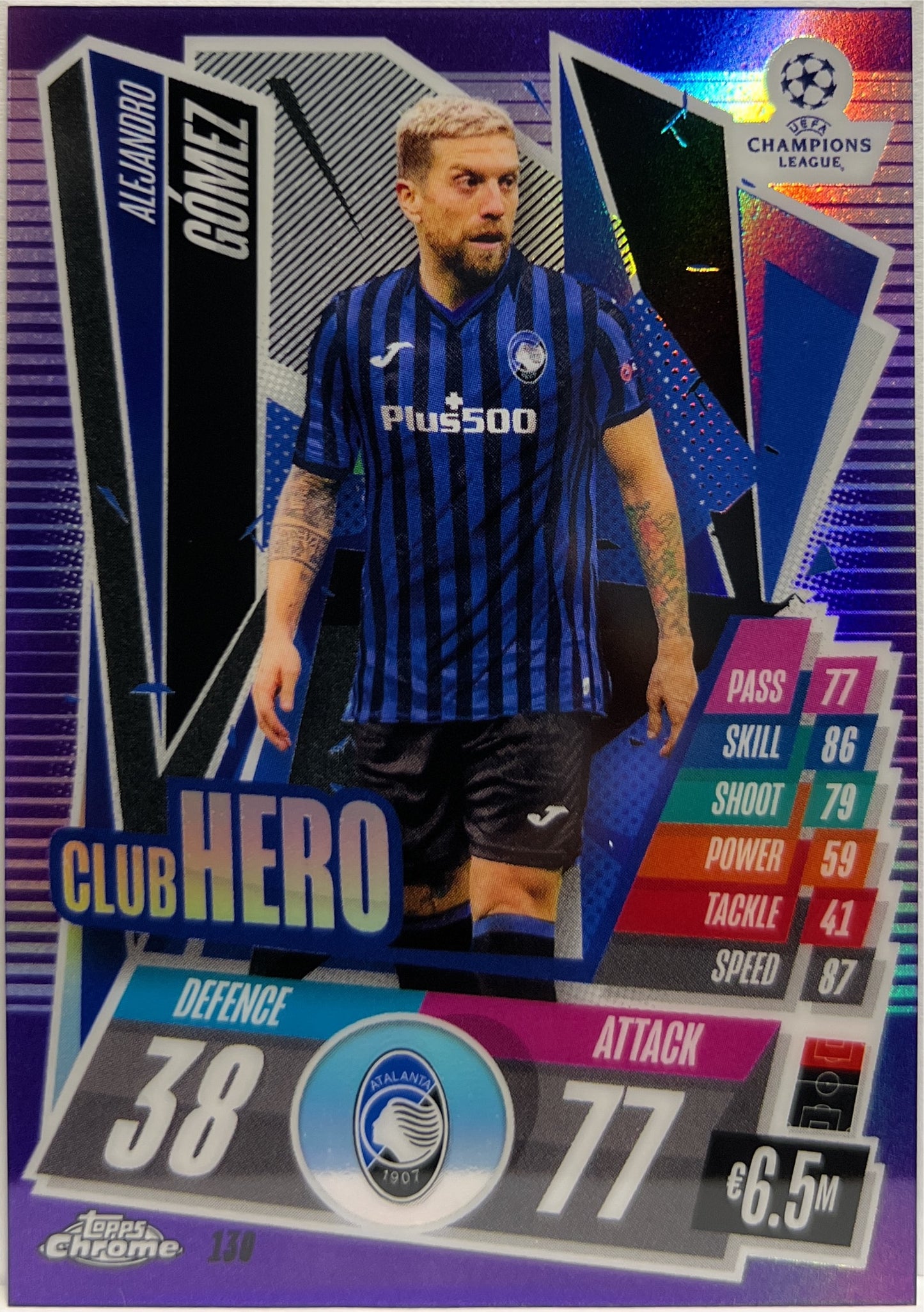 Alejandro Gomez 142/299 Club Hero Purple Topps Chrome Match Attax