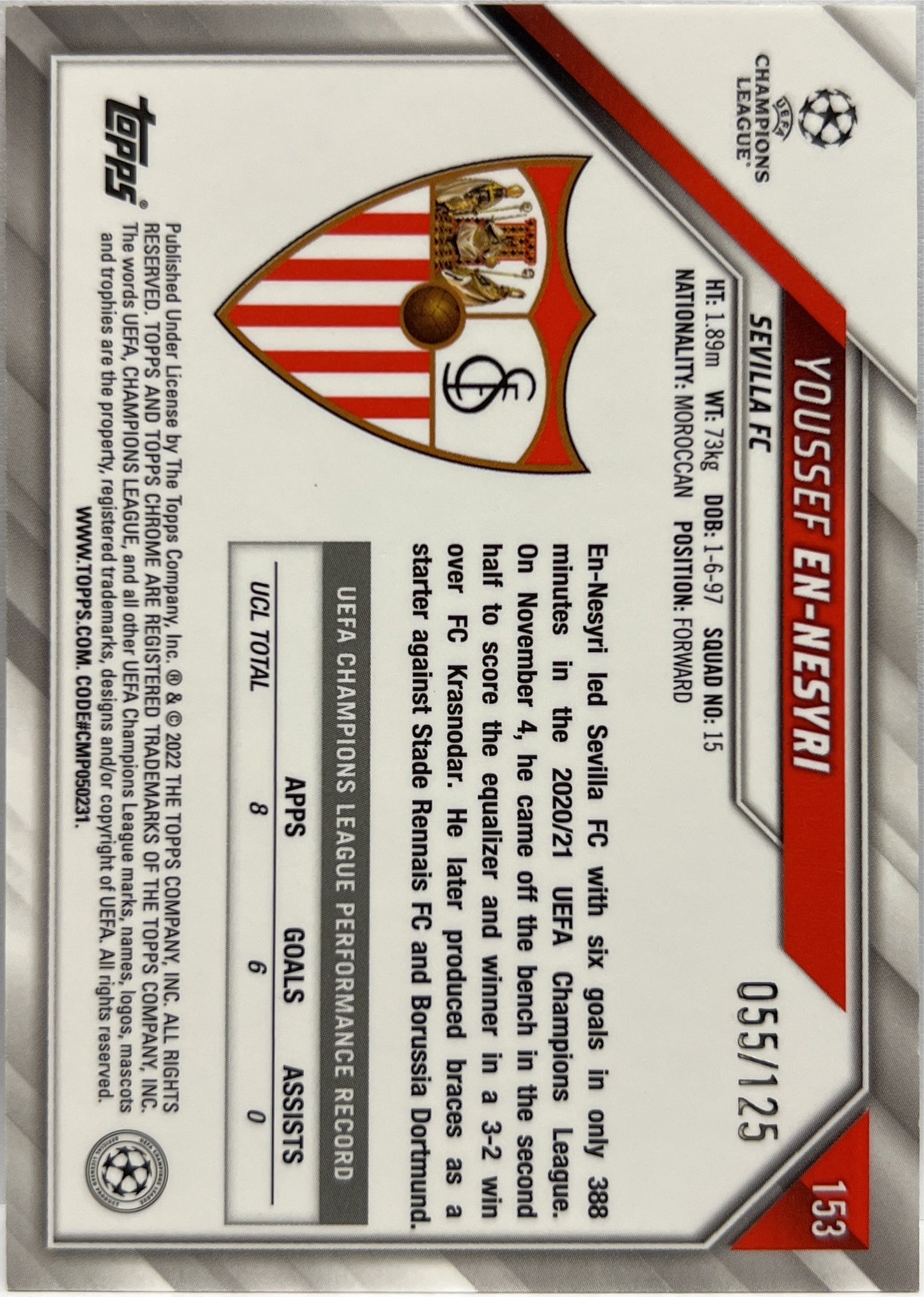 Youssef En Nesyri 55/125 Rose Gold Mini Diamond Topps Chrome UCC 2021/22