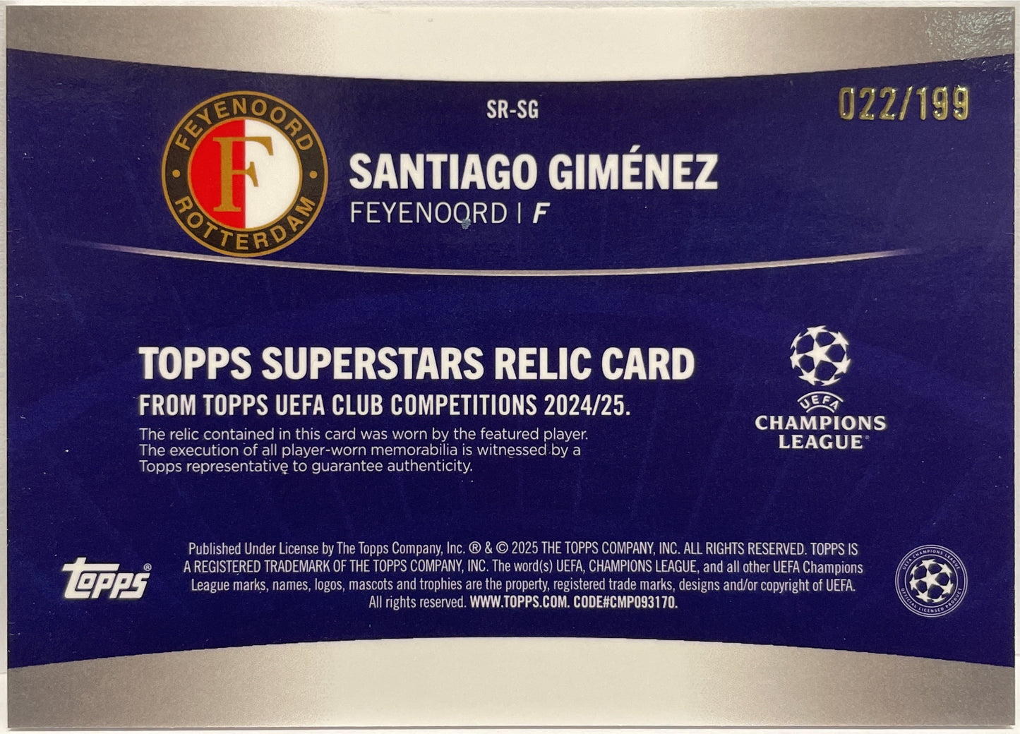 Santiago Gimenez 22/199 Patch Topps UCC 2024/25