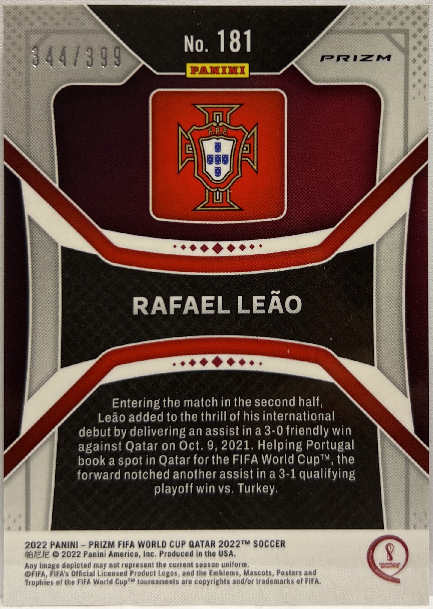Rafael Leao 344/399 Red Prizm Qatar 2022