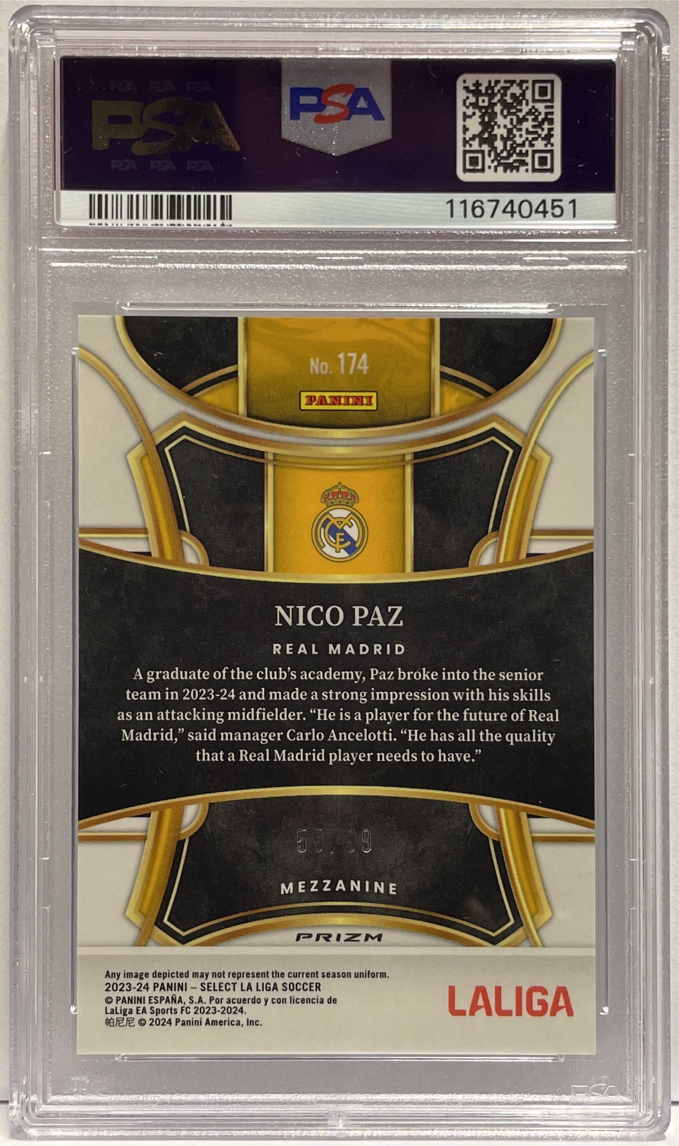Nico Paz 55/99 Rookie Winter Camo Panini Select La Liga 2023/24 PSA 10