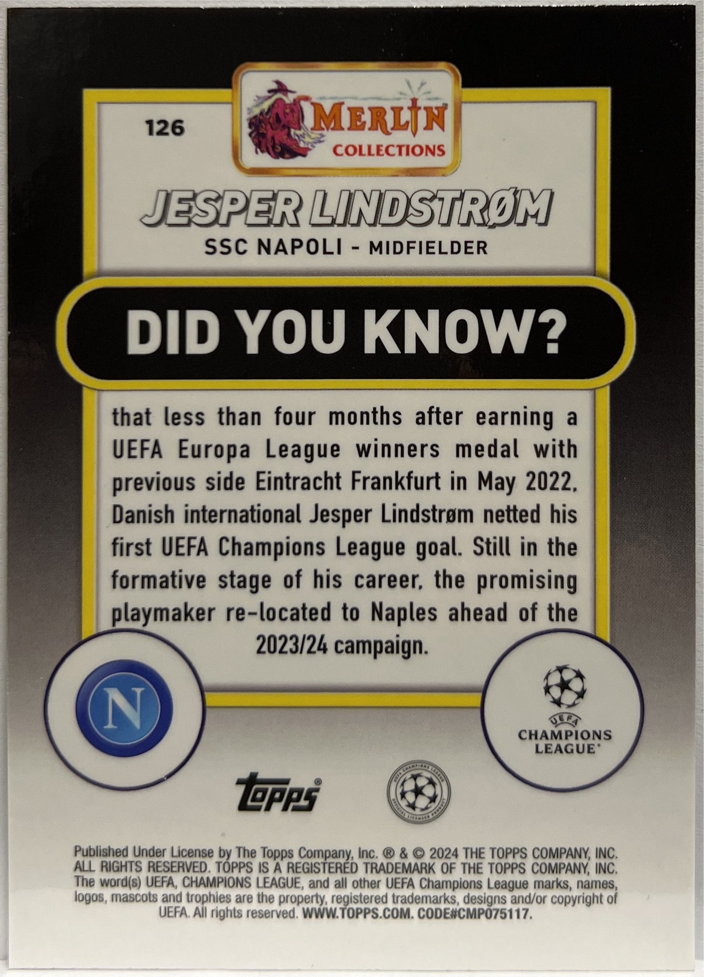 Jesper Lindstrom 375/399 Green Shimmer Topps Chrome Merlin UCC 2023/24