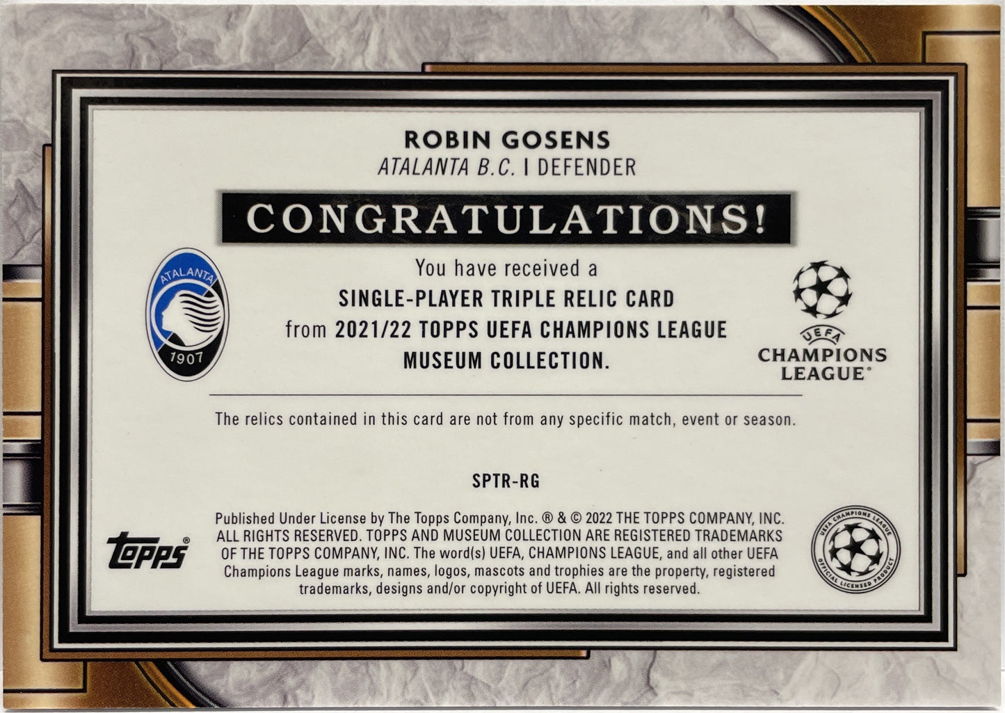 Robin Gosens 49/50 Patch Triple Relic Topps Museum 2021/22