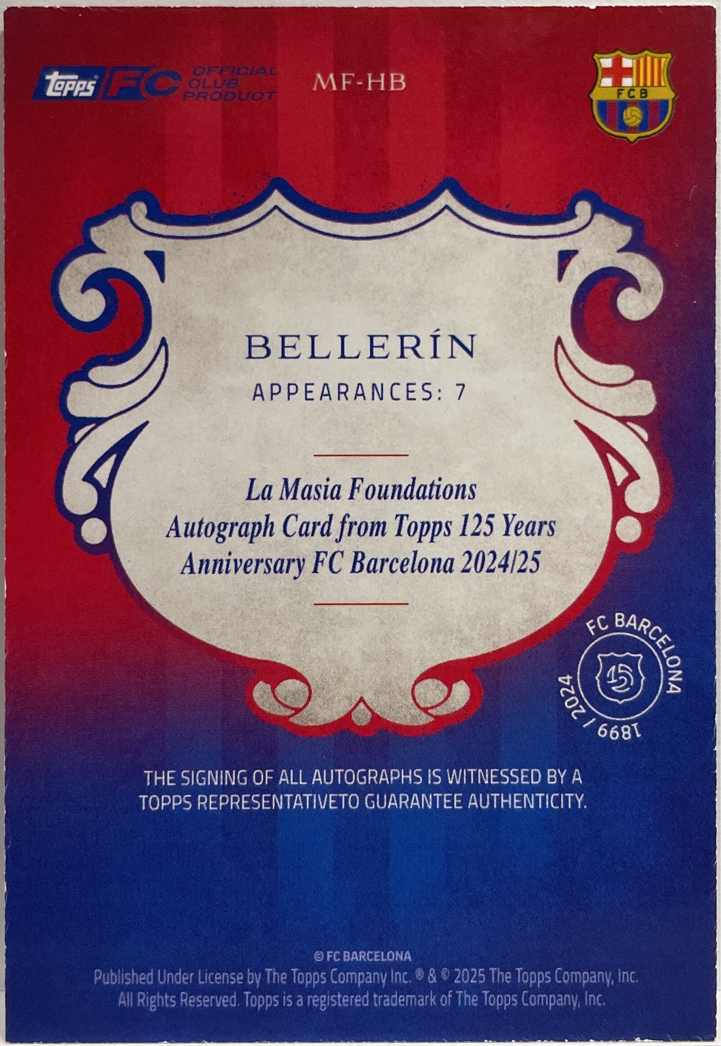Hector Bellerin 77/99 Autograph La Masia Pink Topps Barcelona 125 2024/25