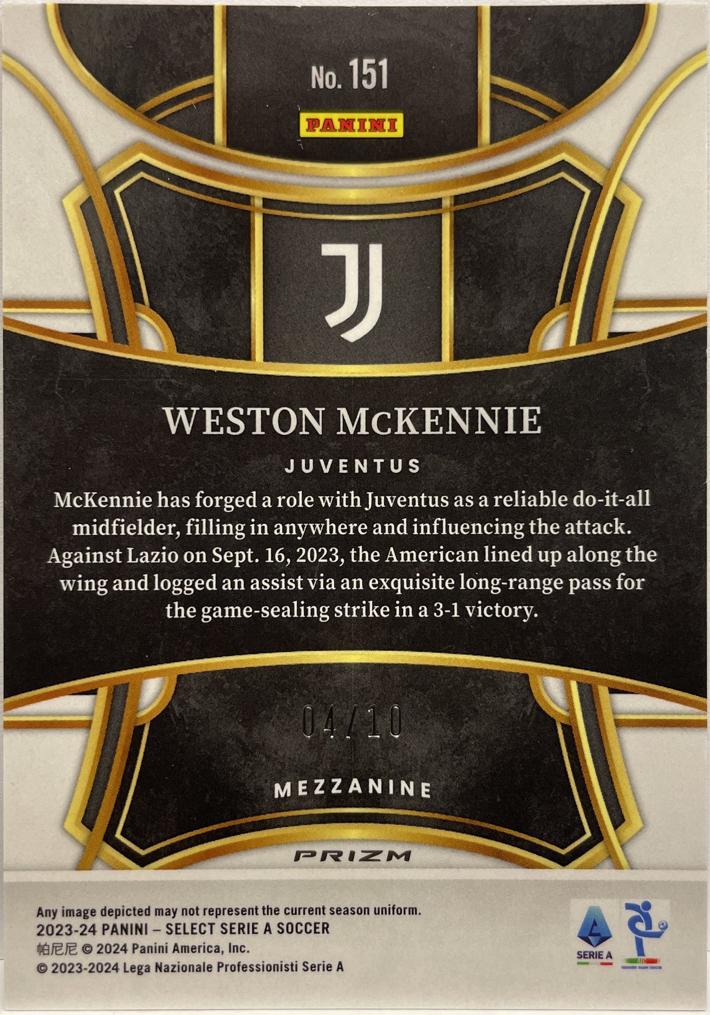 Weston McKennie 4/10 Mezzanine Gold Select Serie A 2023/24