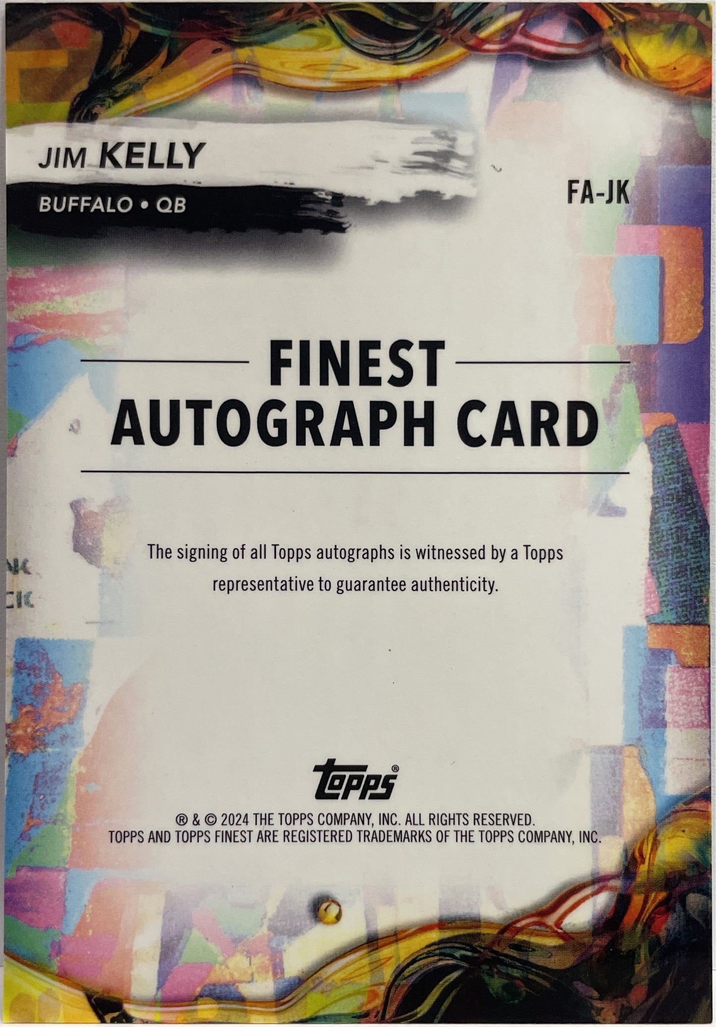 Jim Kelly 4/10 Autograph Oil Spill Geometric Topps Finest Football 2024
