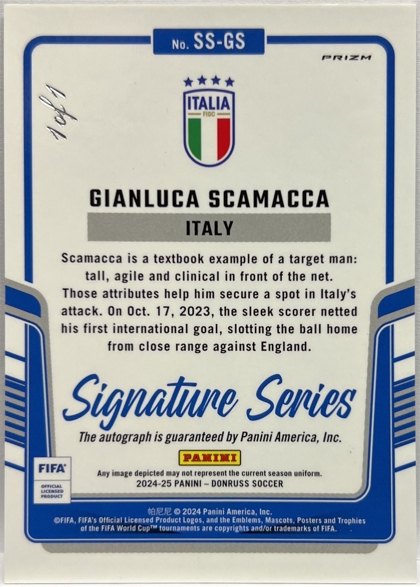 Gianluca Scamacca 1/1 Autograph Signature Series Black Donruss Fifa 2024/25