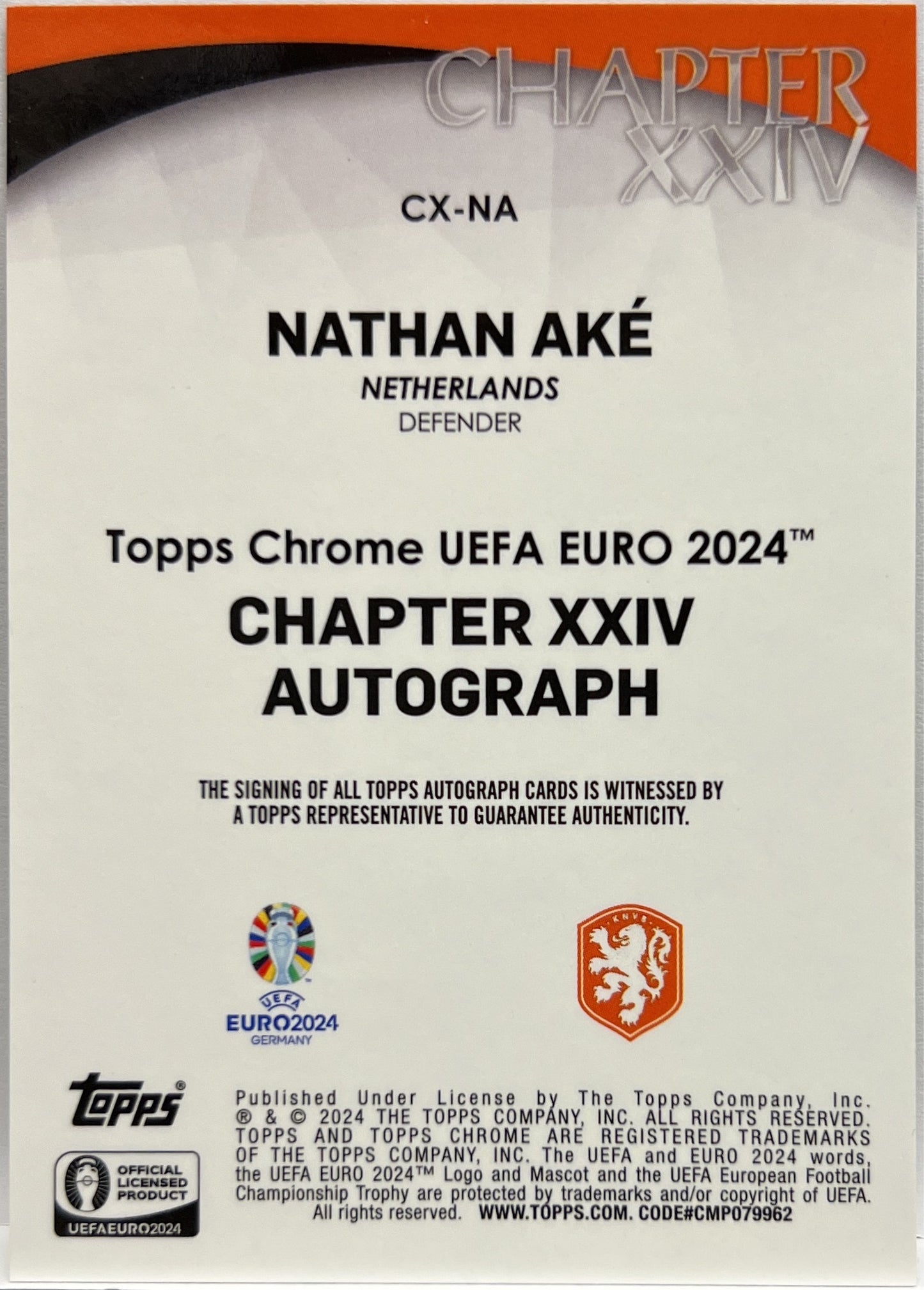 Nathan Ake 1/1 Chapter XXIV Superfractor Topps Chrome Euro 2024