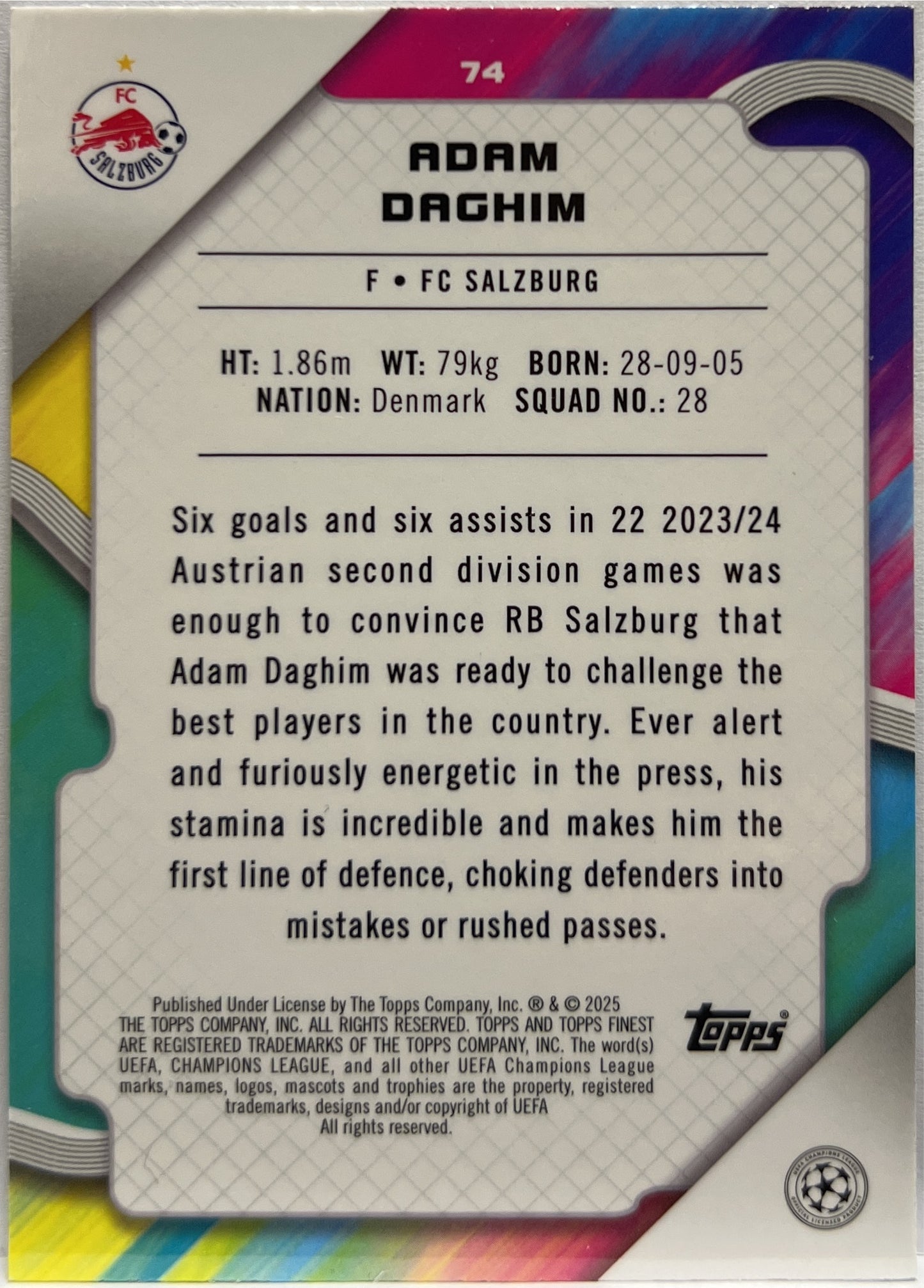 Adam Daghim 220/275 Rookie Sky Blue Topps Finest UCC 2024/25