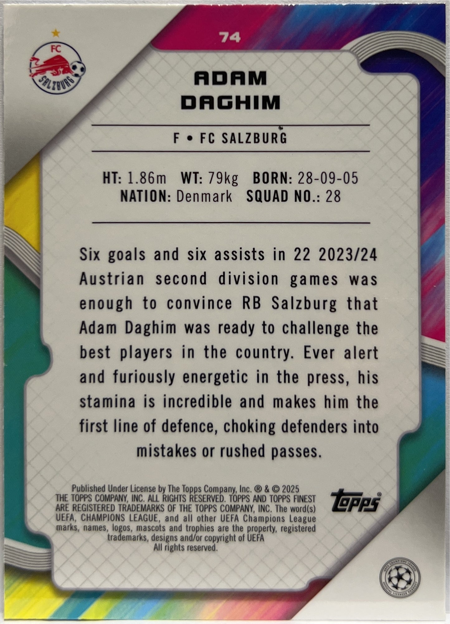 Adam Daghim 179/275 Rookie Sky Blue Topps Finest UCC 2024/25