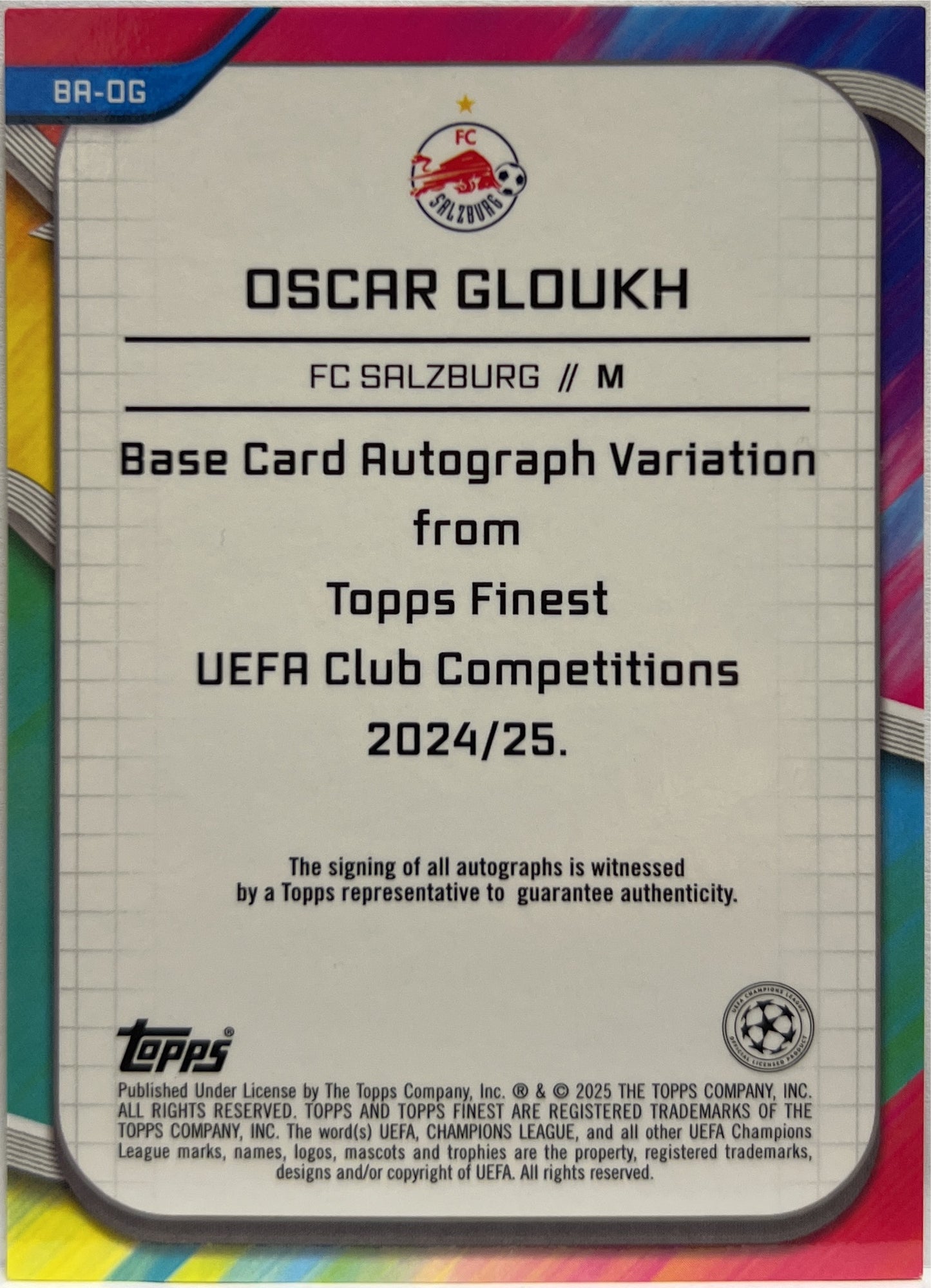 Oscar Gloukh 71/99 Autograph Green Shimmer Topps Finest UCC 2024/25
