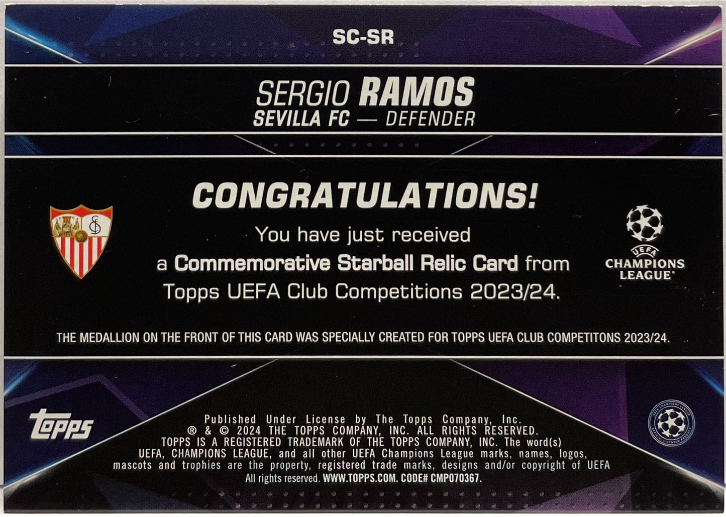 Sergio Ramos Patch Starball Relic Topps UCC 2023/24