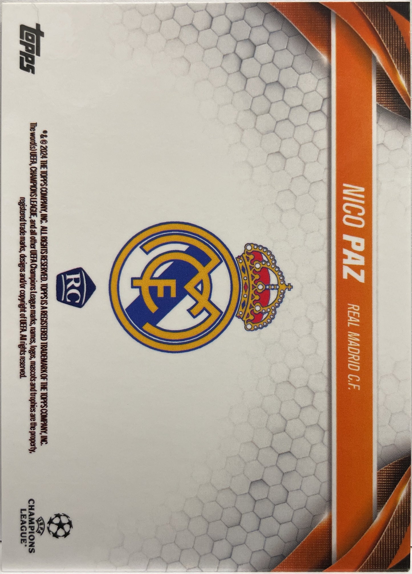 Nico Paz 12/25 Rookie Orange London Final Topps UCC 2023/24