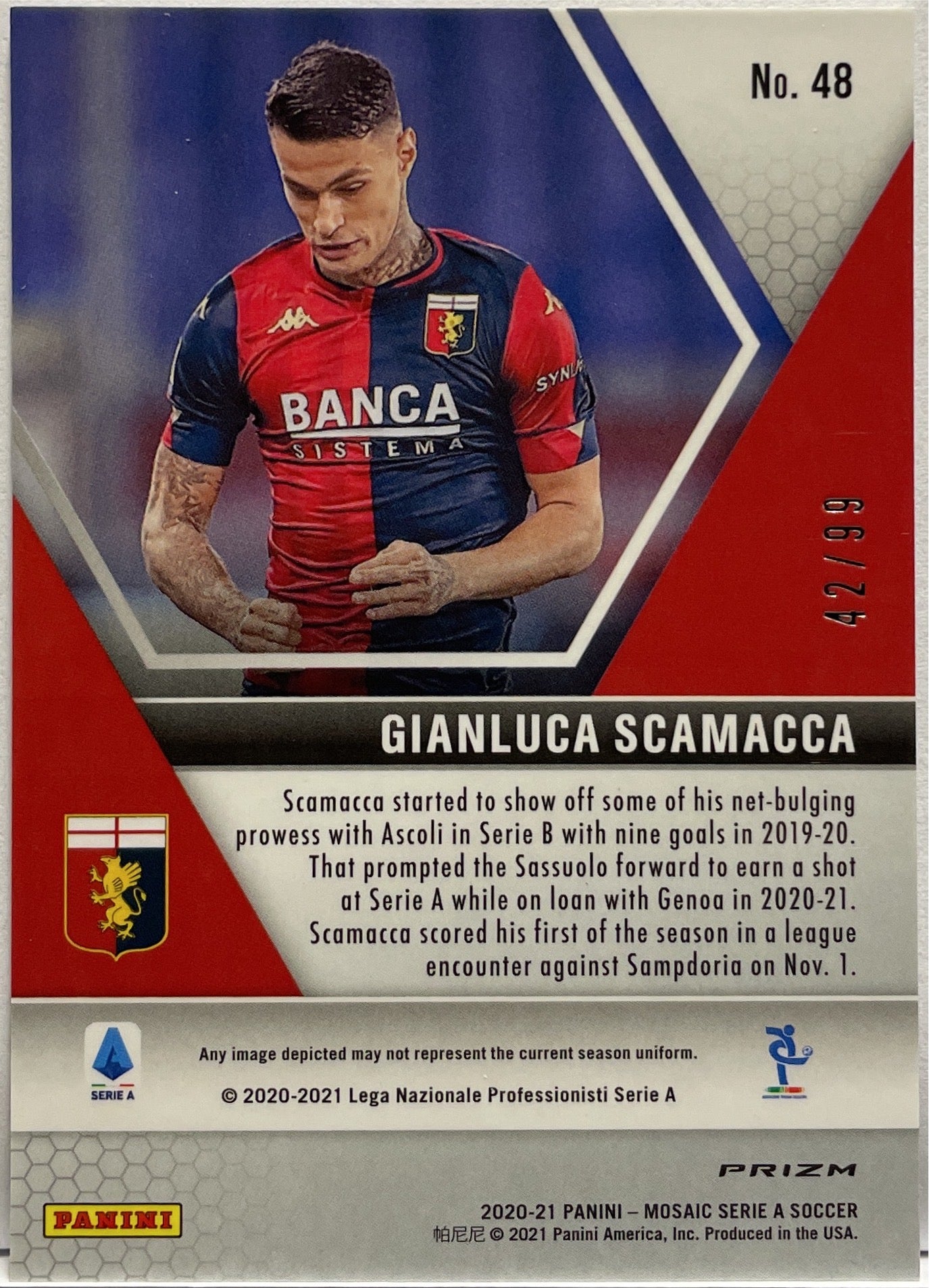 Gianluca Scamacca 42/99 Rookie Blue Mosaic Serie A 2020/21