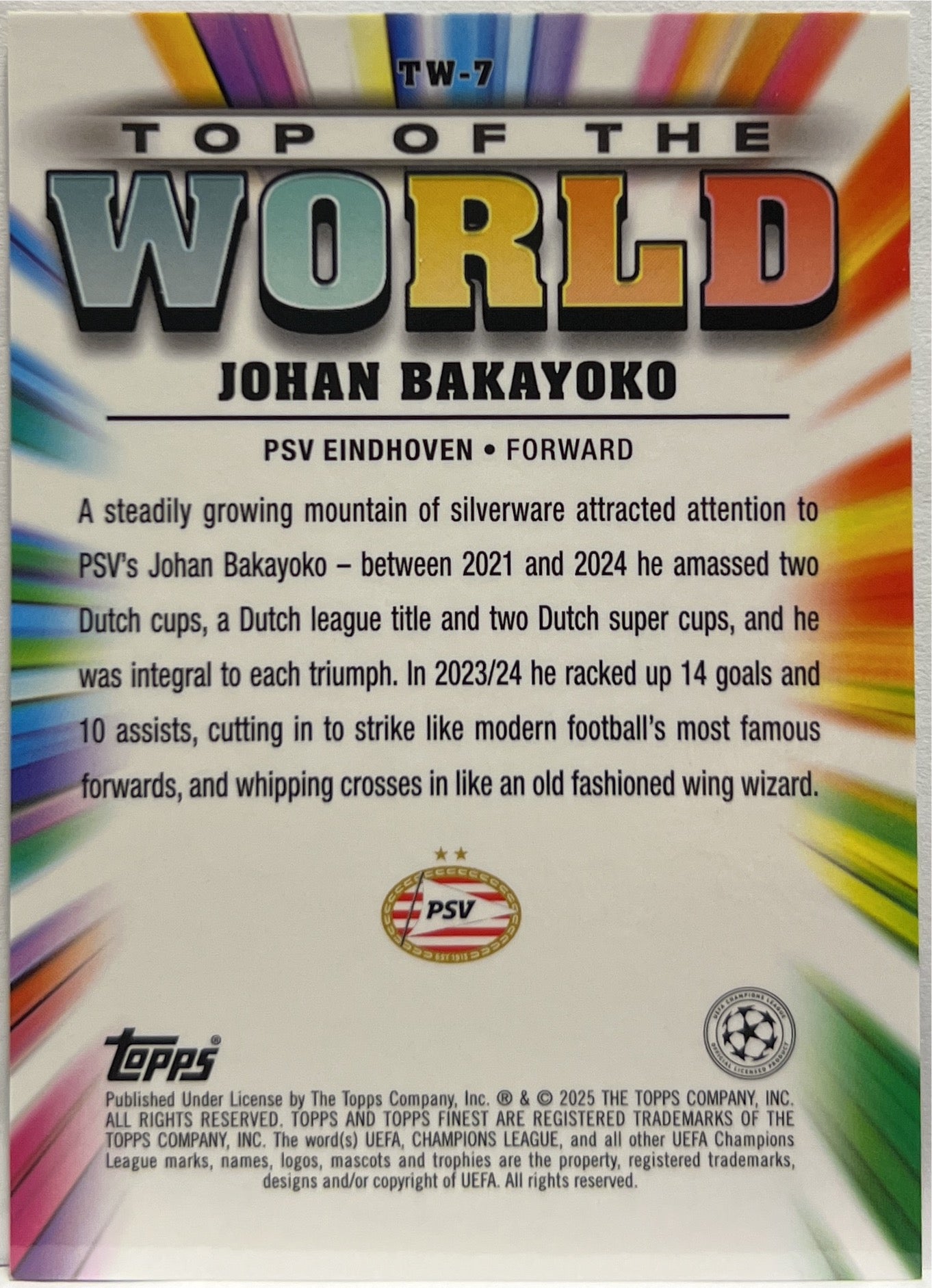 Johan Bakayoko 1/50 Top Pf The World Gold Topps Finest UCC 2024/25