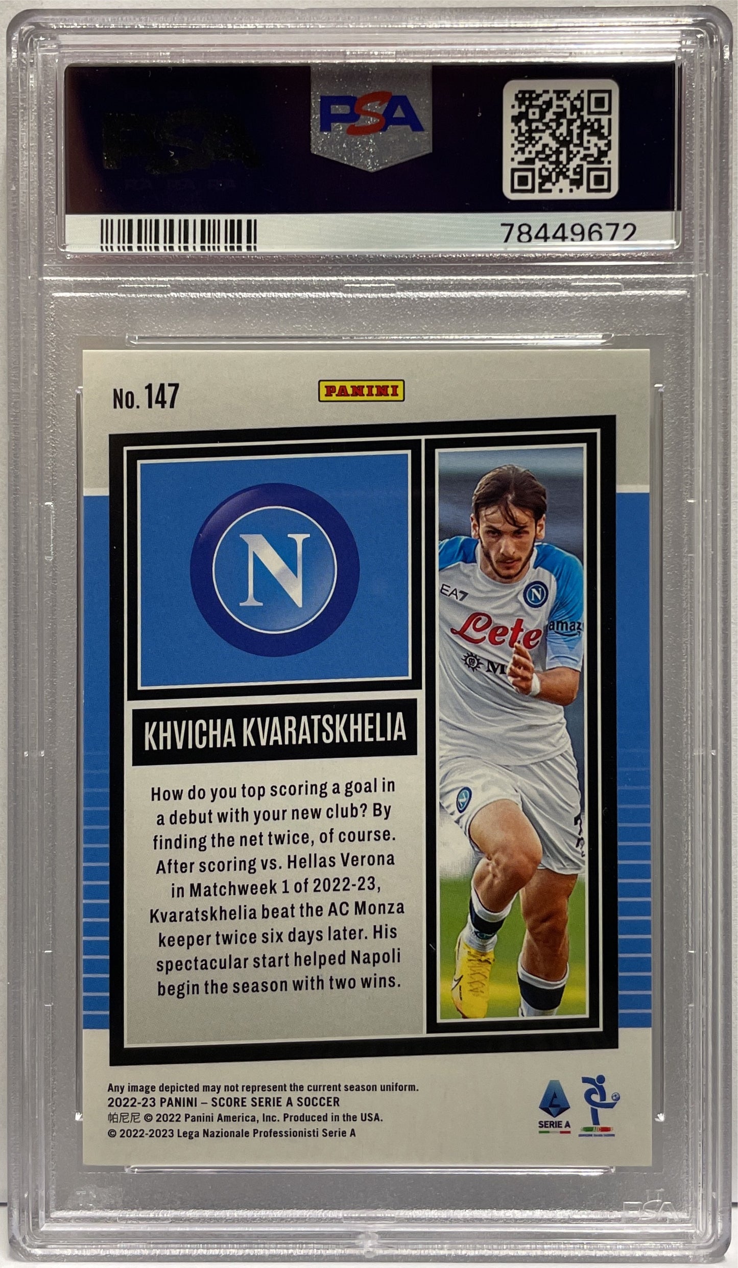 Khvicha Kvaratskhelia 7/10 Rookie Gold Swirl Panini Score Serie A 2022/23 PSA 10