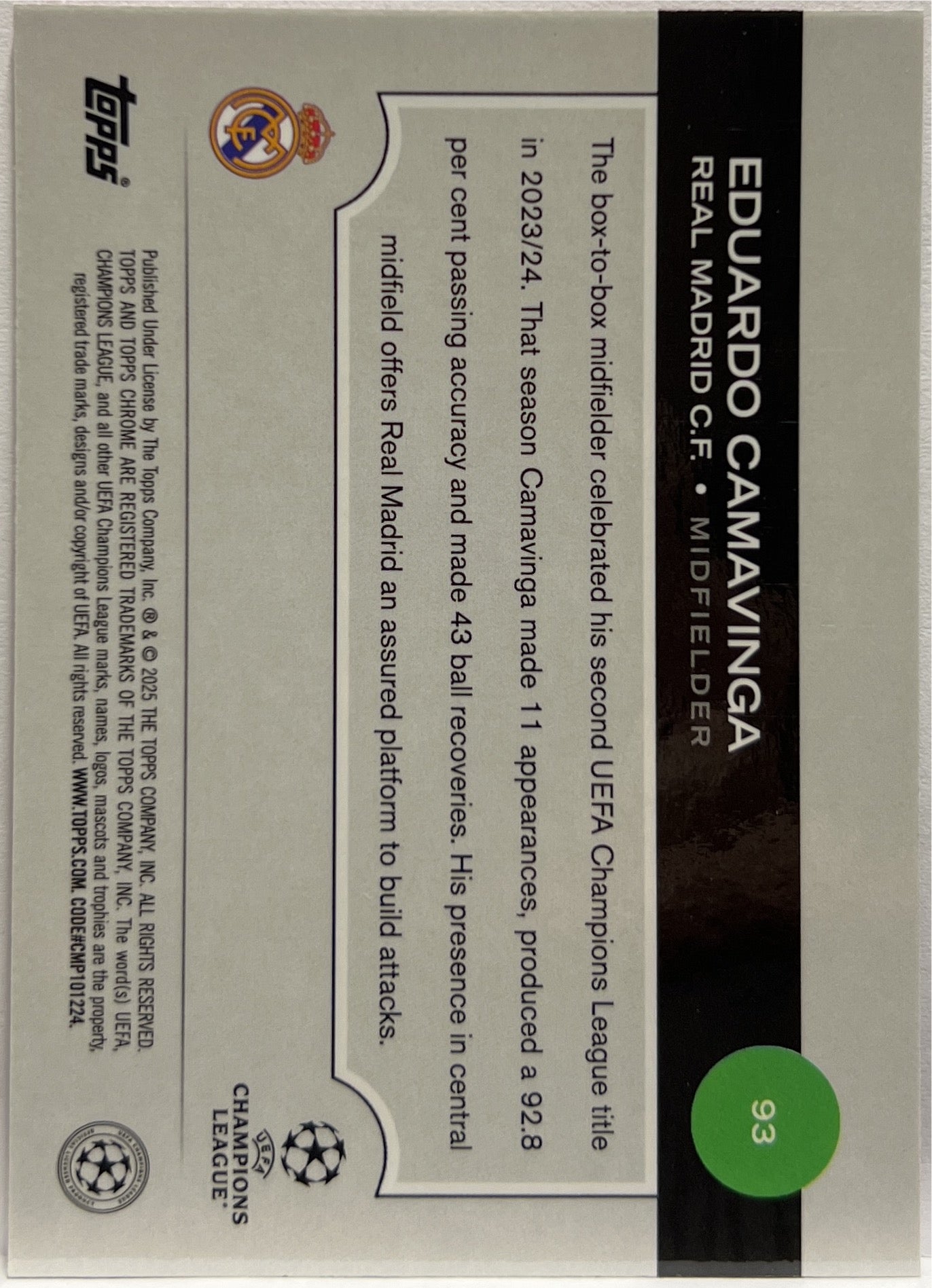 Eduardo Camavinga 47/250 Pink Lava Topps Chrome UCC 2024/25