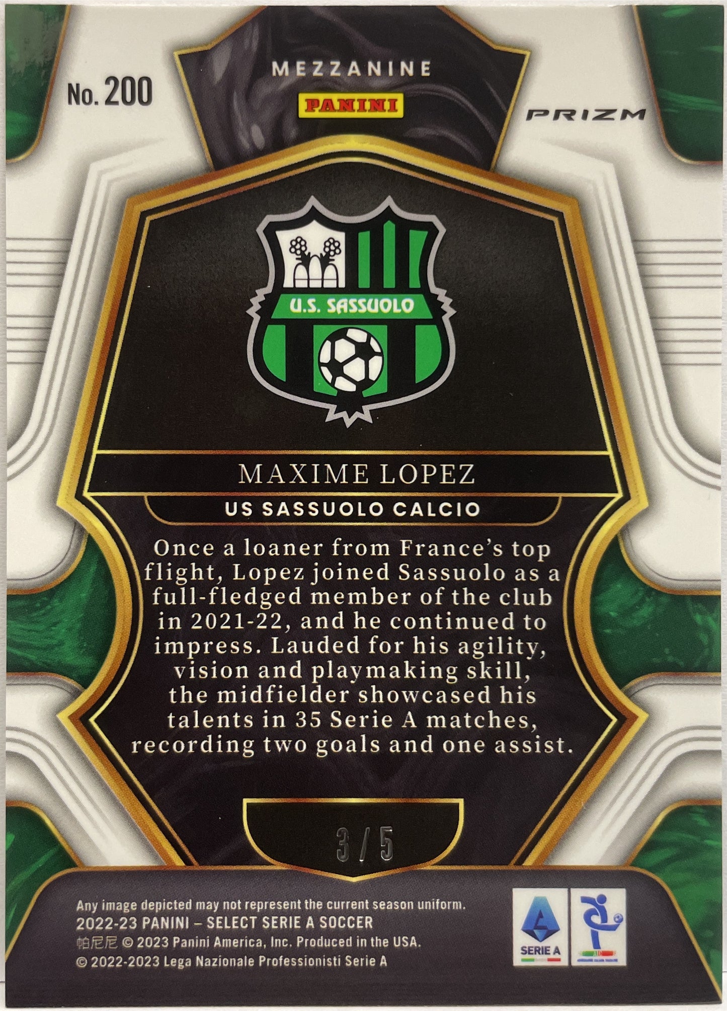 Maxime Lopez 3/5 Mezzanine Green Select Serie A 2022/23