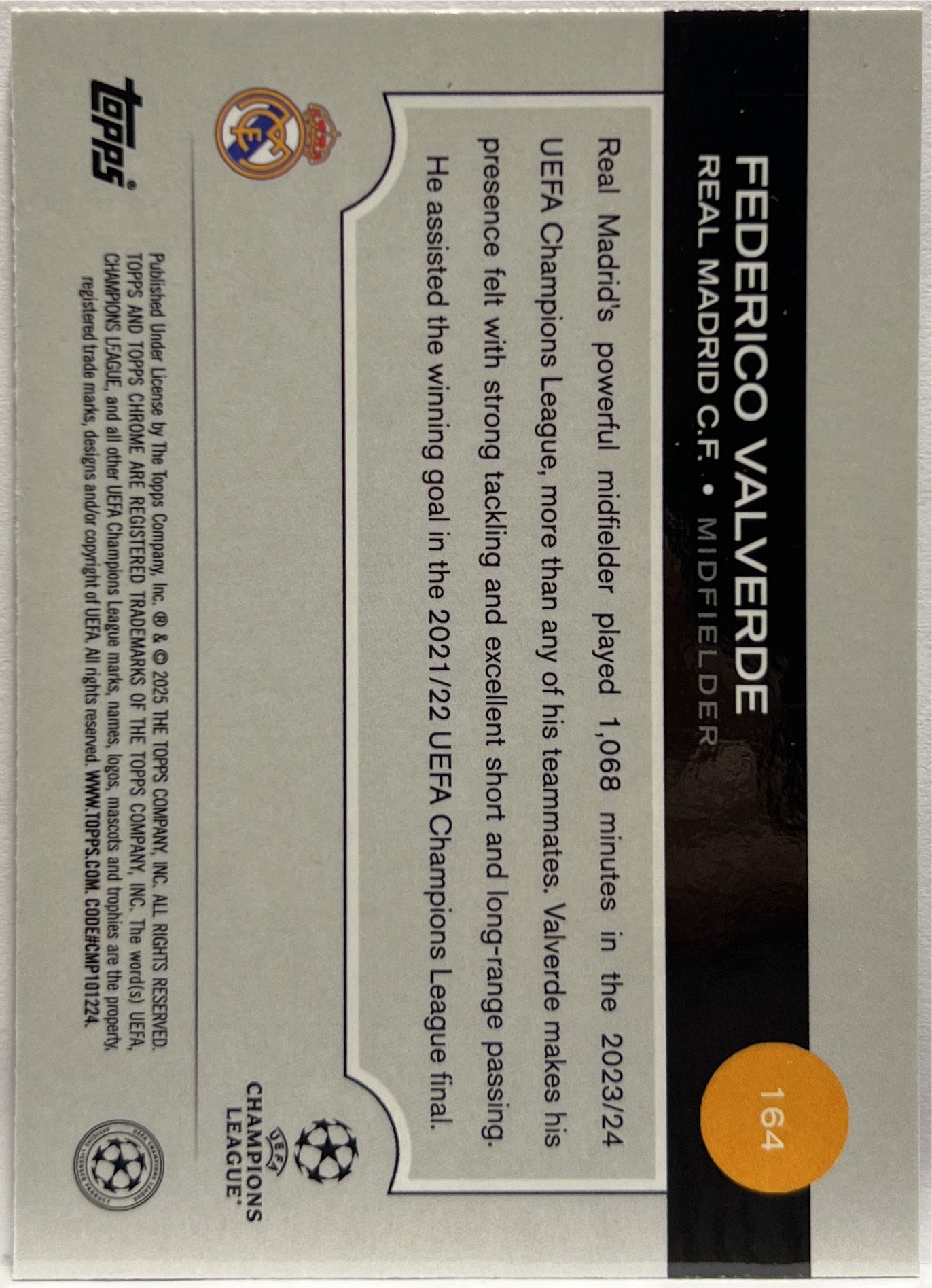 Federico Valverde 17/250 Pink Lava Topps Chrome UCC 2024/25