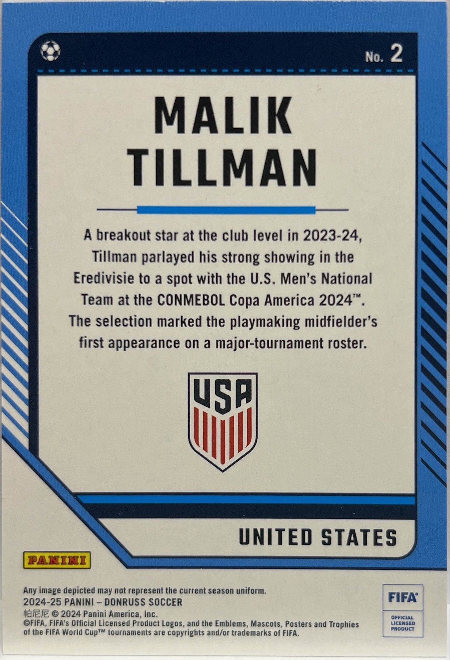 Malik Tillman 20/25 Purple Donruss Fifa 2024/25