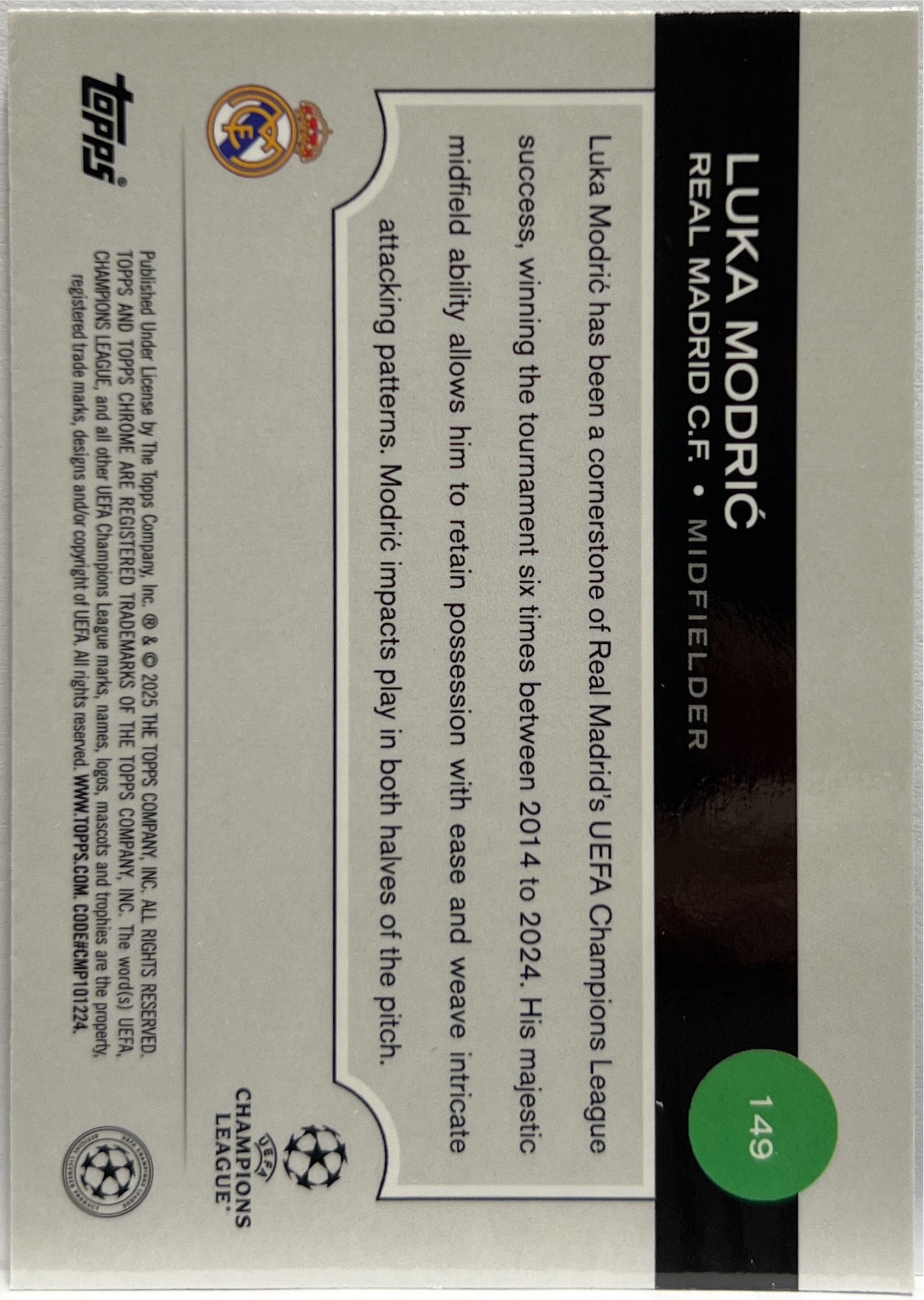 Luka Modric 31/150 Blue Lava Topps Chrome UCC 2024/25