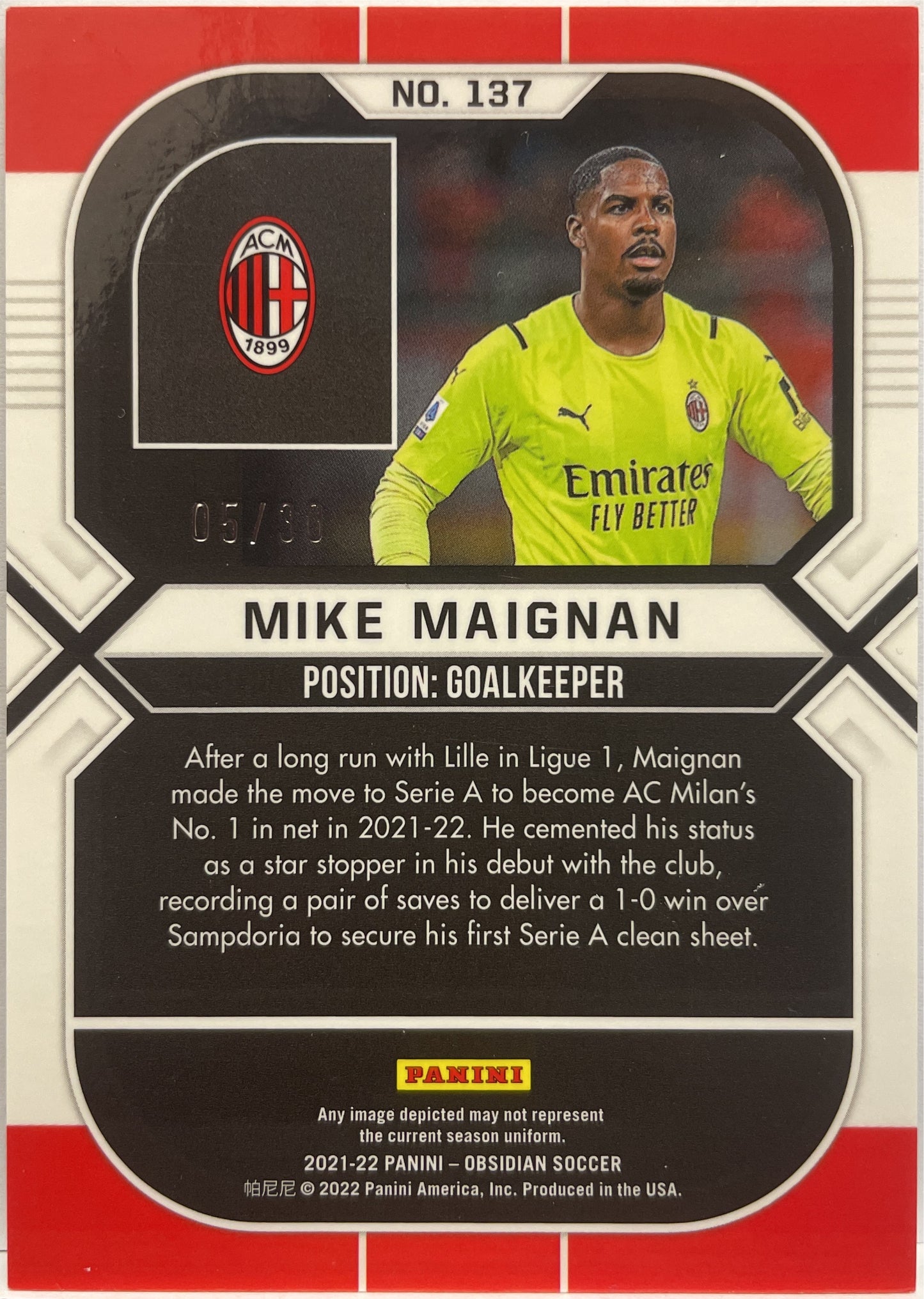 Mike Maignan 5/30 Rookie Electric Etch Purple Obsidian 2021/22