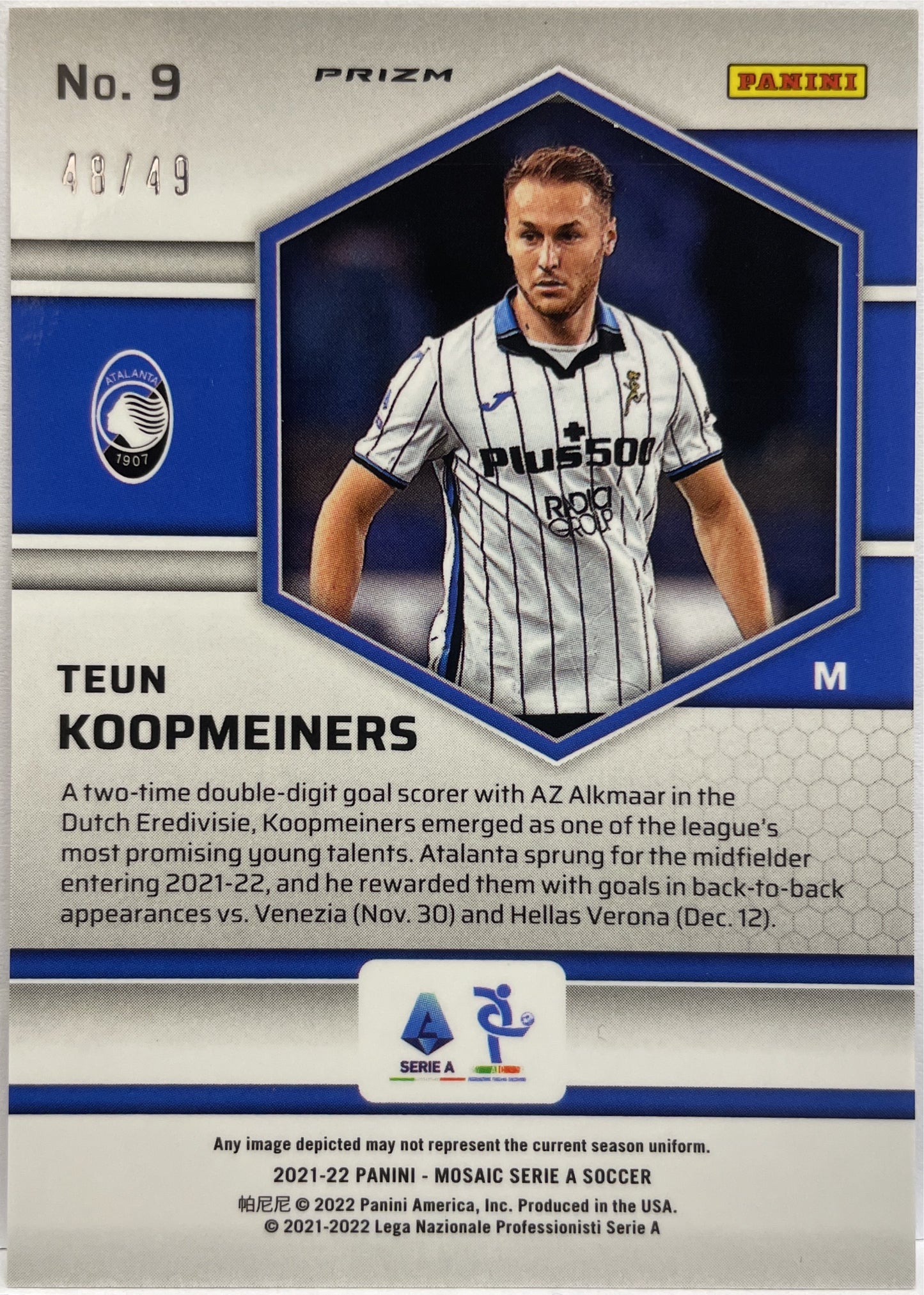 Teun Koopmeiners 48/49 Rookie Purple Mosaic Serie A 2021/22