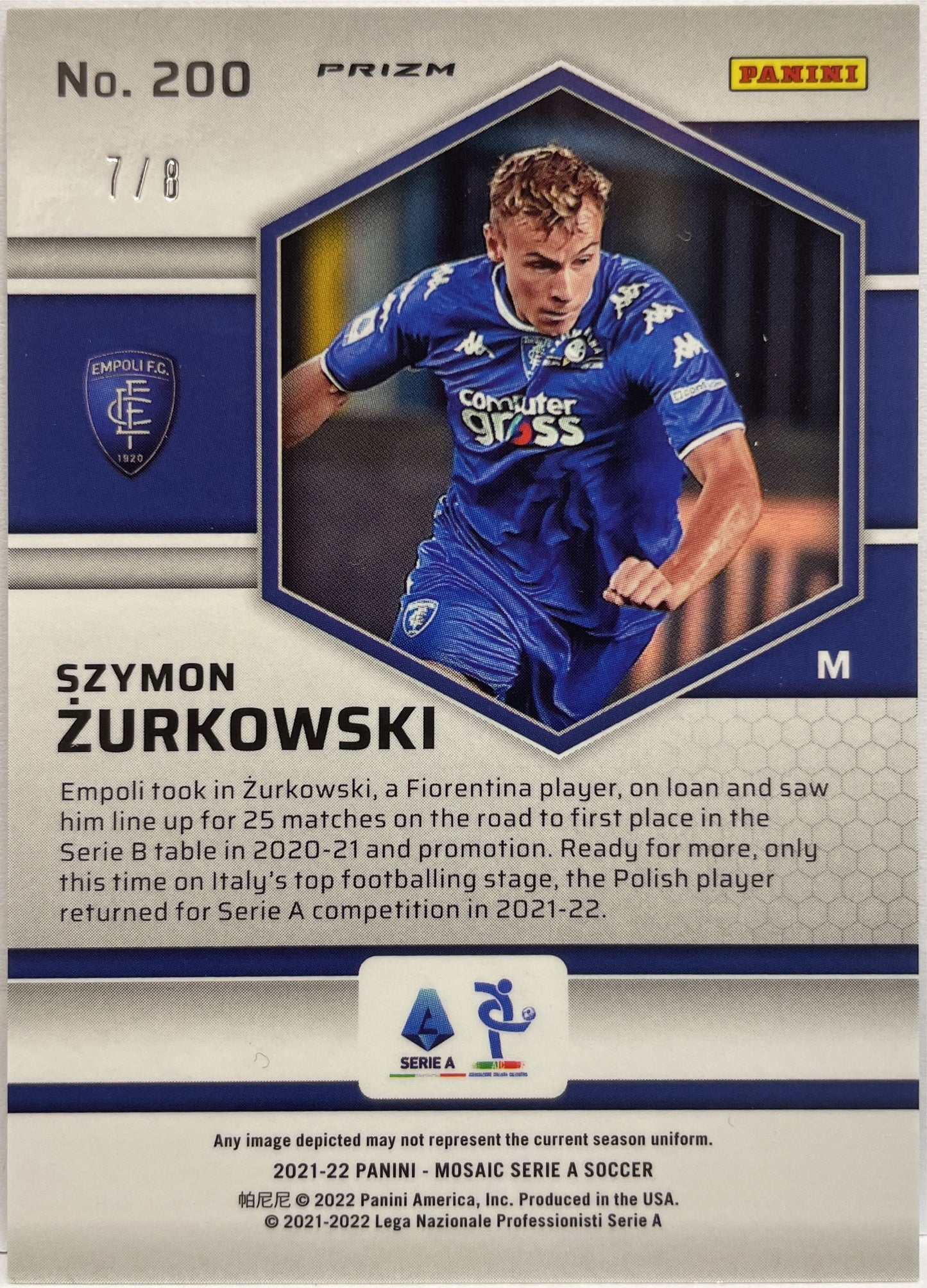 Szymon Zurkowski 7/8 Rookie Black & Gold Mosaic Serie A 2021/22