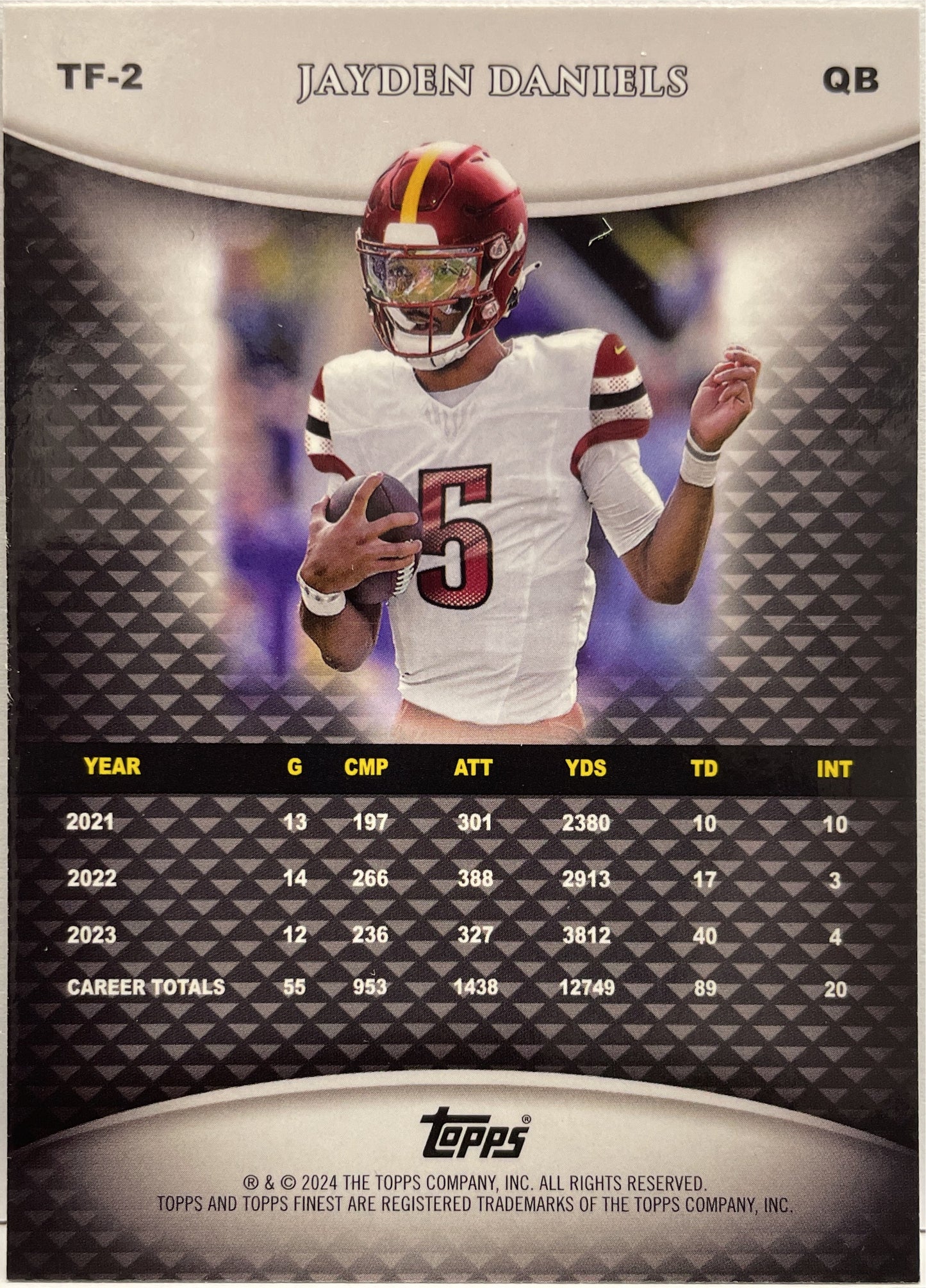 Jayden Daniels 28/125 Rookie Team Finest Purple Topps Finest Football 2024