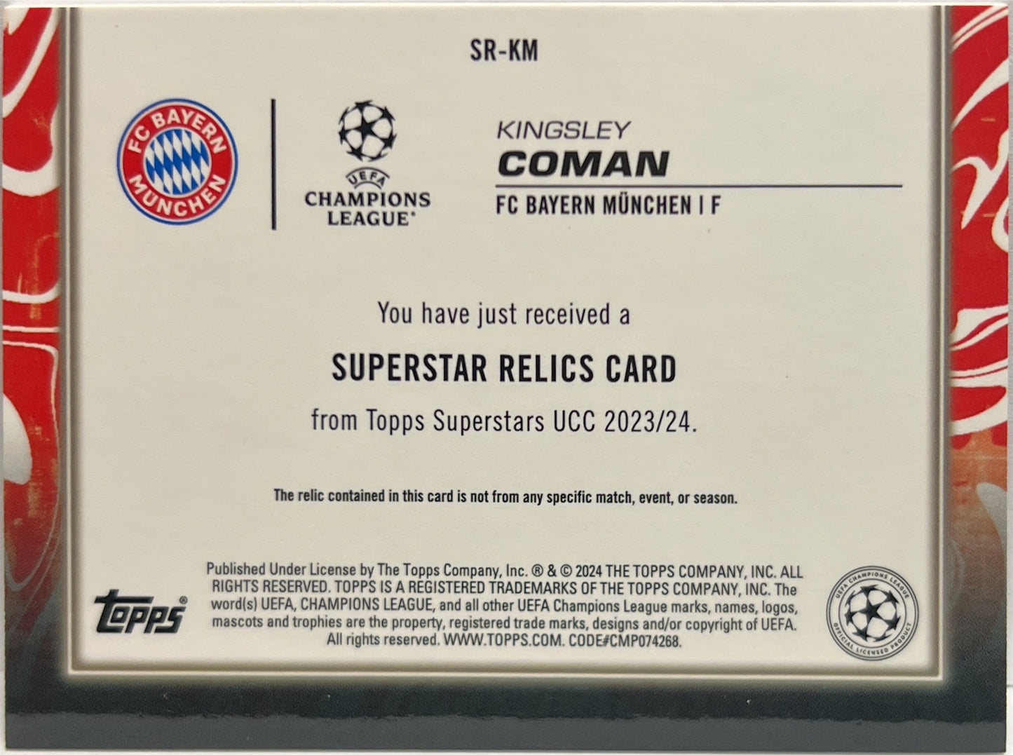 Kingsley Coman Patch Worn Relic Topps Superstars UCC 2023/24