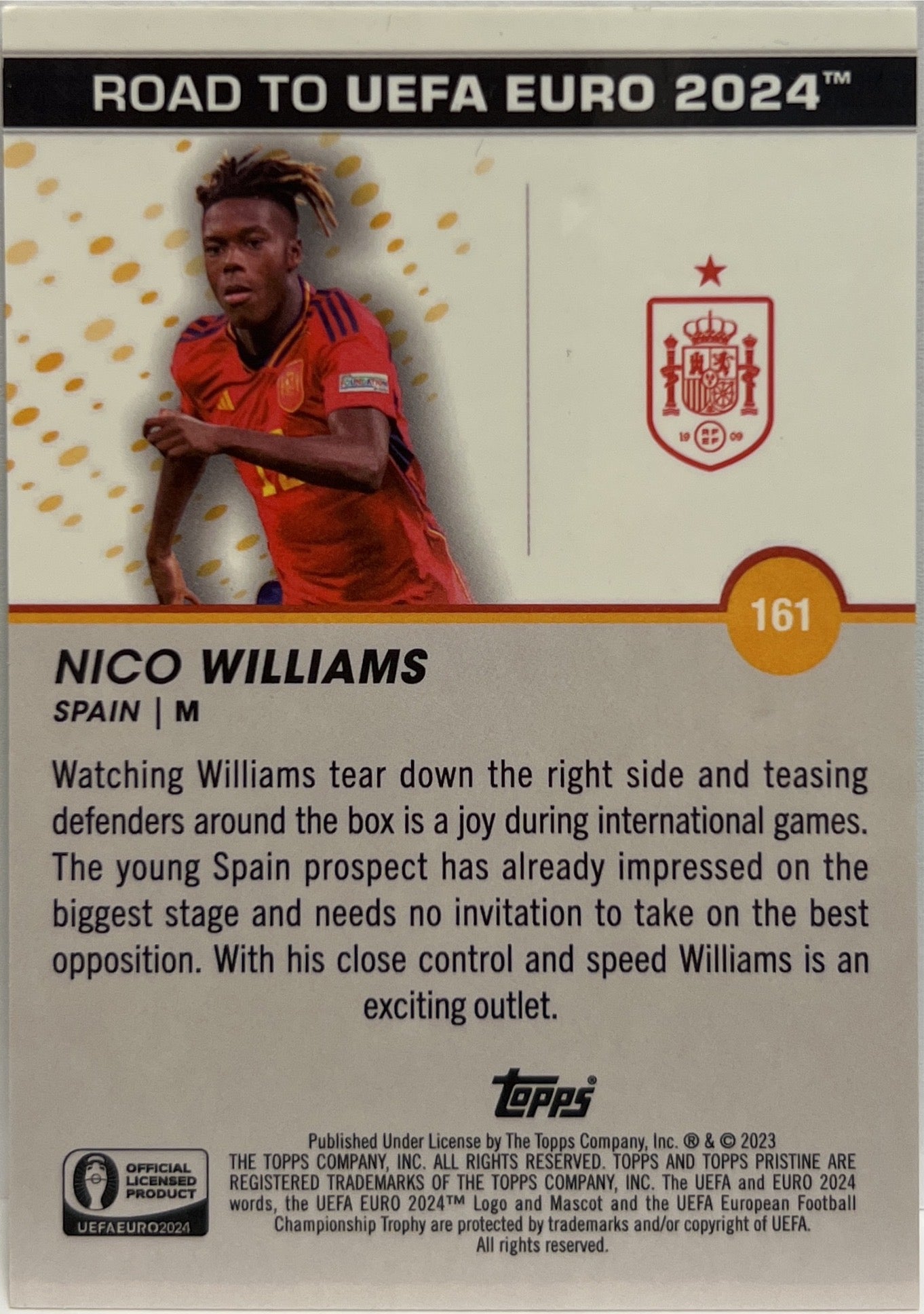 Nico Williams 1/125 National Debut Green Topps Pristine Road To Euro 2024