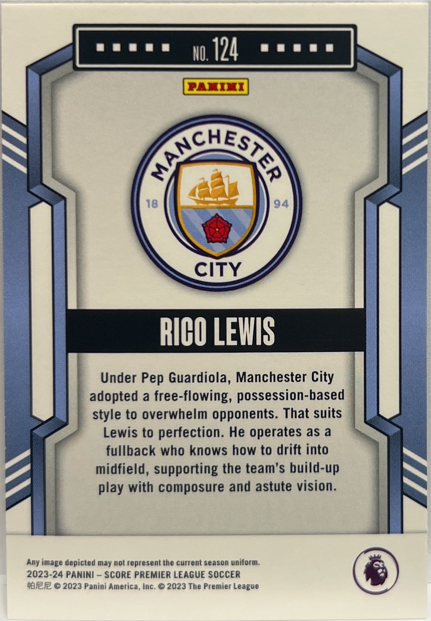Rico Lewis 9/10 Gold Swirl Score Premier League 2023/24