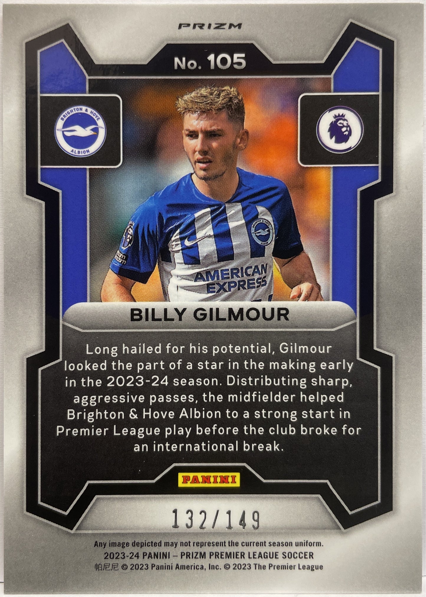 Billy Gilmour 132/149 Breakaway Prizms Pink Prizm Premier League 2023/24