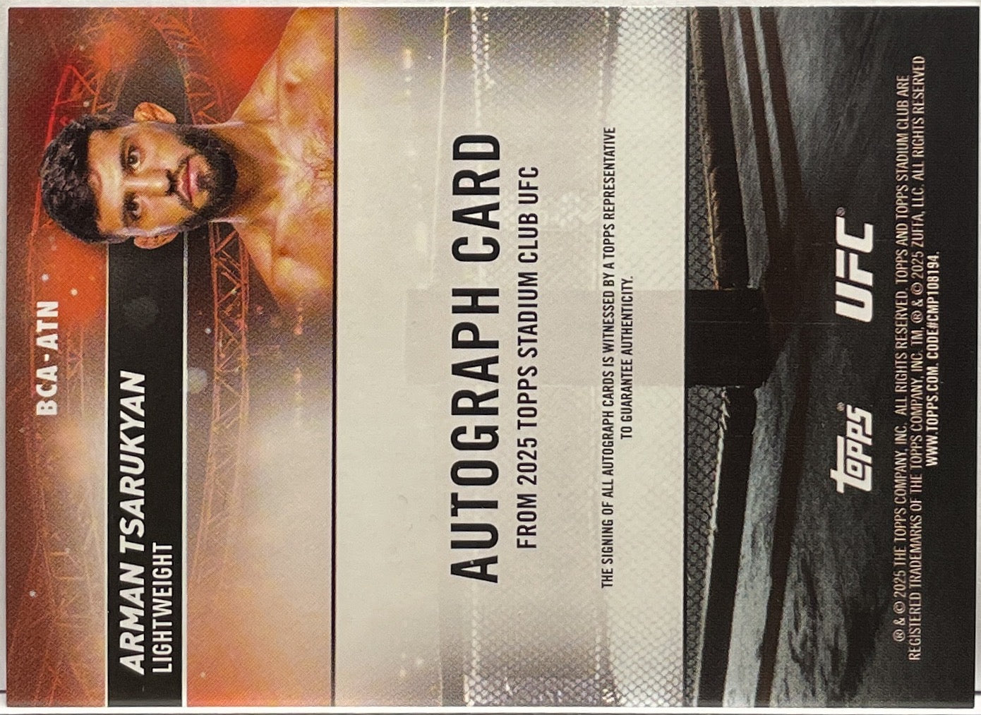 Arman Tsarukyan Autograph On Card Topps Stadium UFC 2025