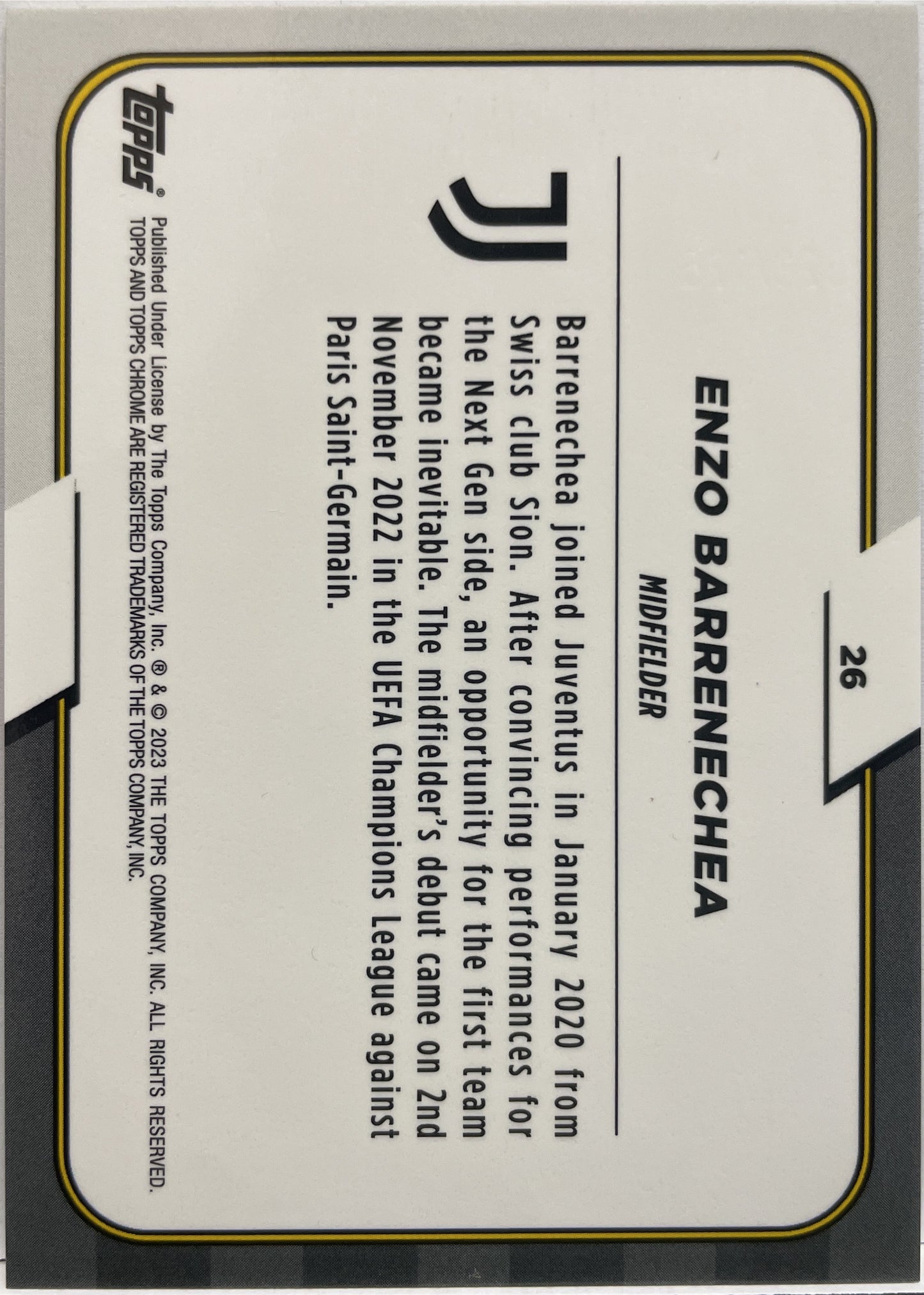 Enzo Barrenechea 26/125 Rookie Pink Topps Chrome Juventus 2022/23