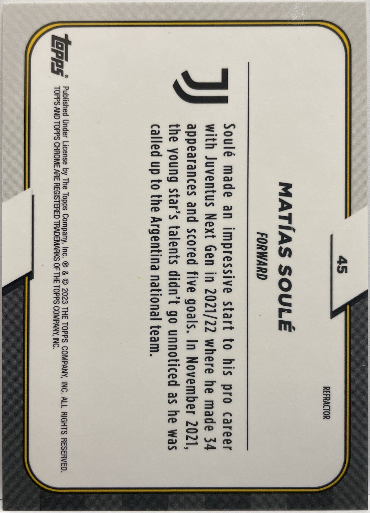 Matias Soule Rookie Refractor Topps Chrome Juventus 2022/23