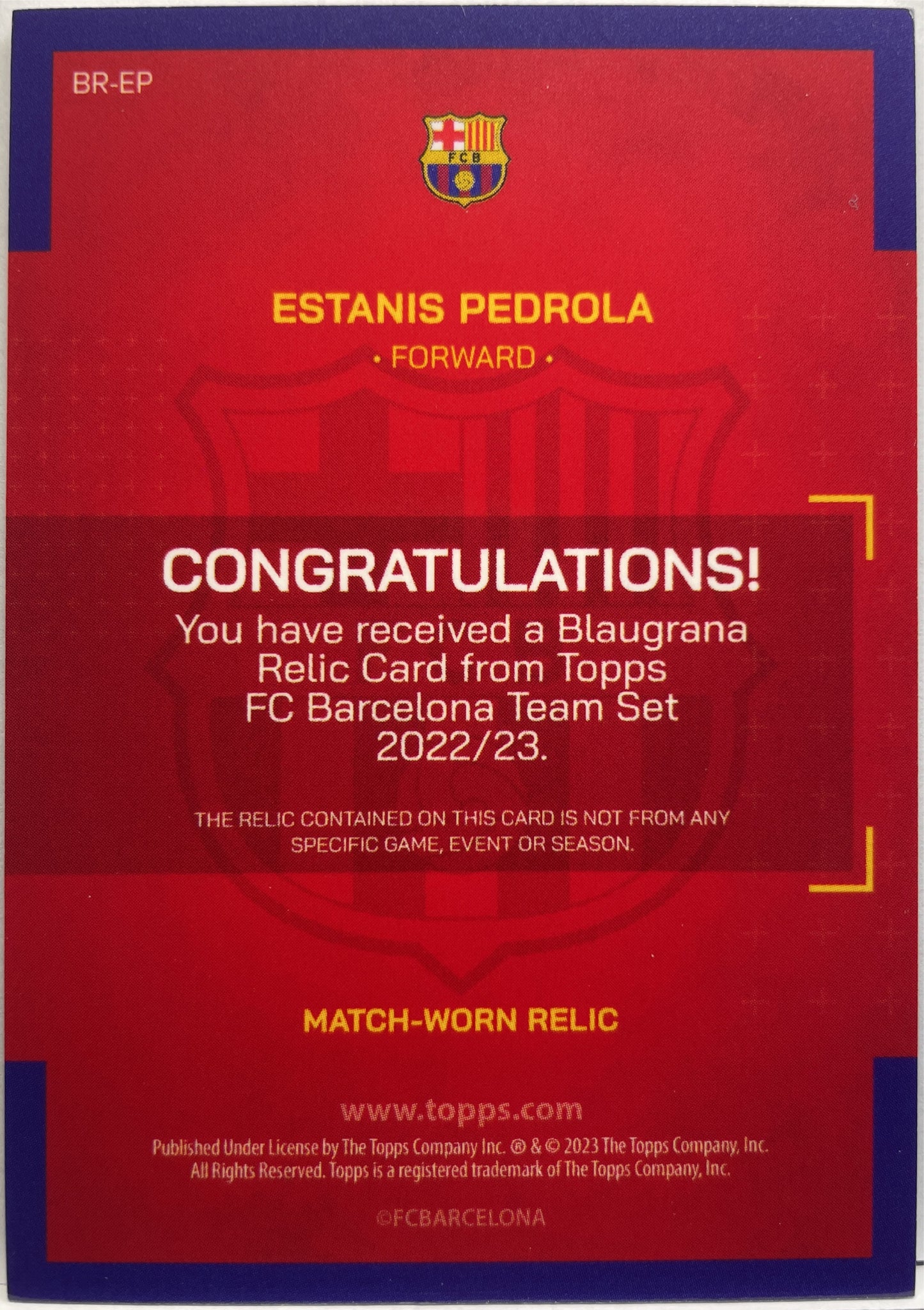 Estanis Pedrola Rookie Patch Topps Barcellona Team Set 2022/23