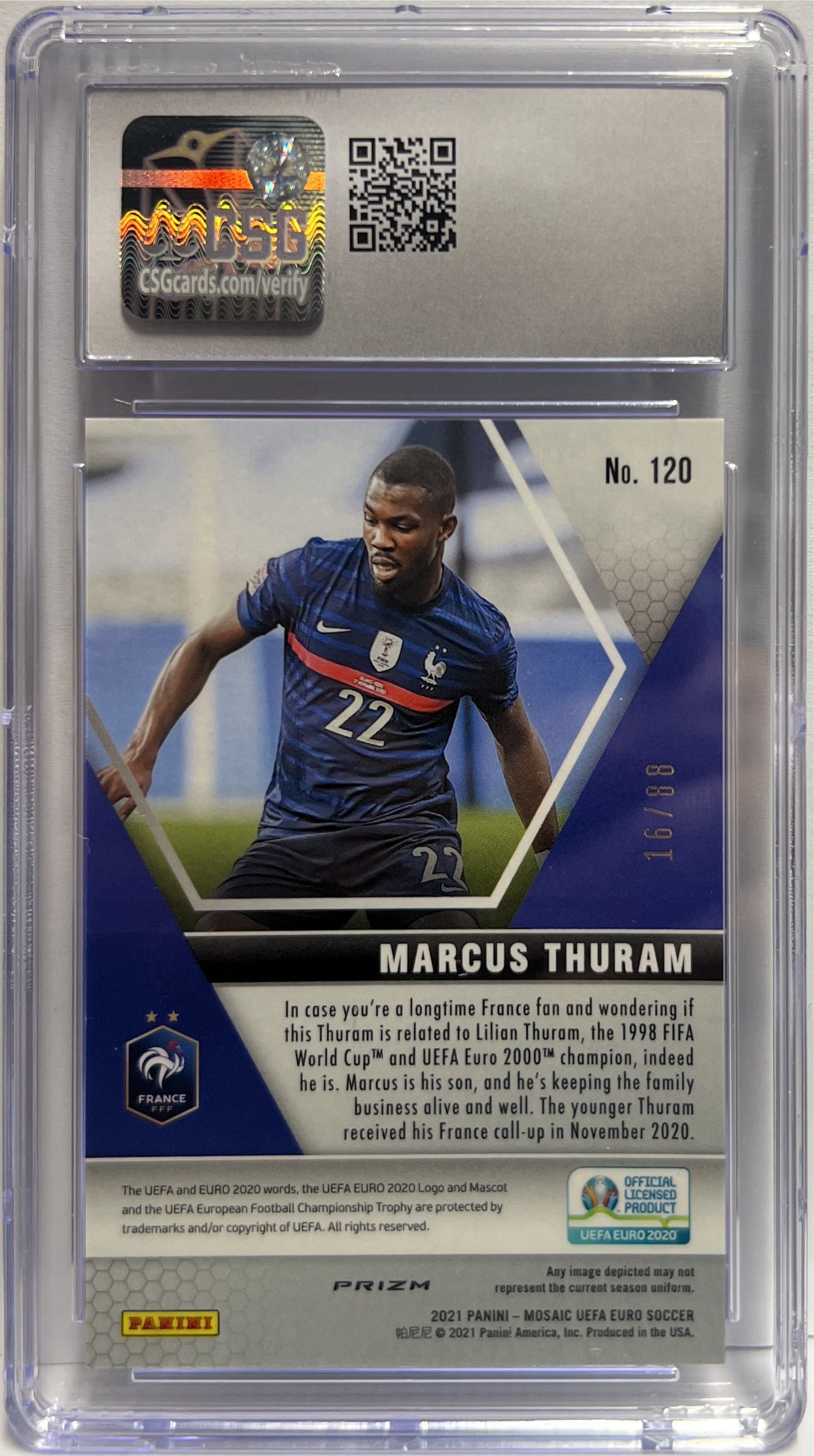 Marcus Thuram 16/88 Rookie Red & Gold Mosaic Uefa Euro 2020 CGC 10
