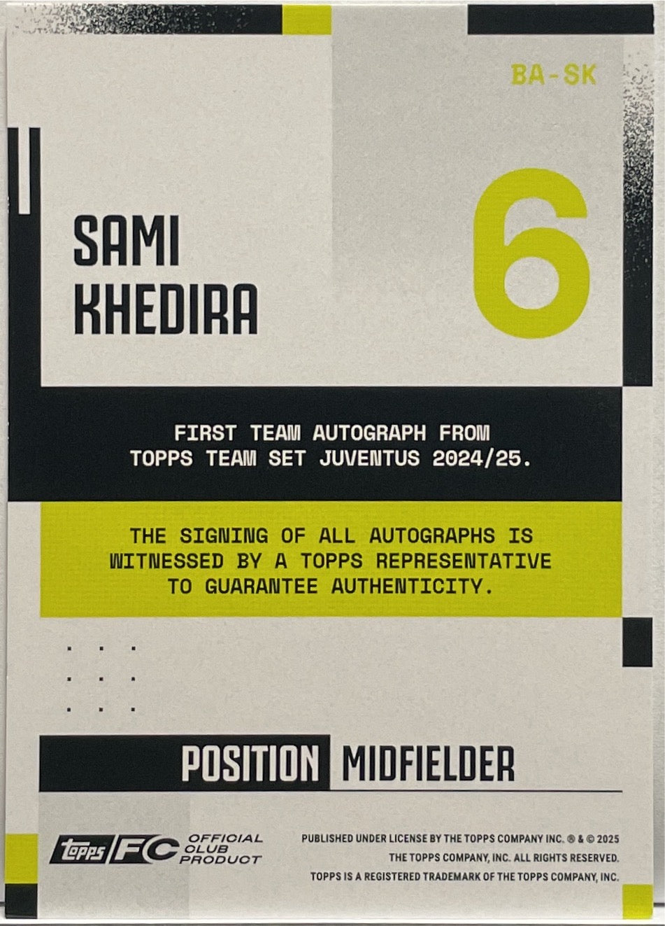 Sami Khedira 96/99 Autograph Pink Topps Juventus Premium Team Set 2024/25