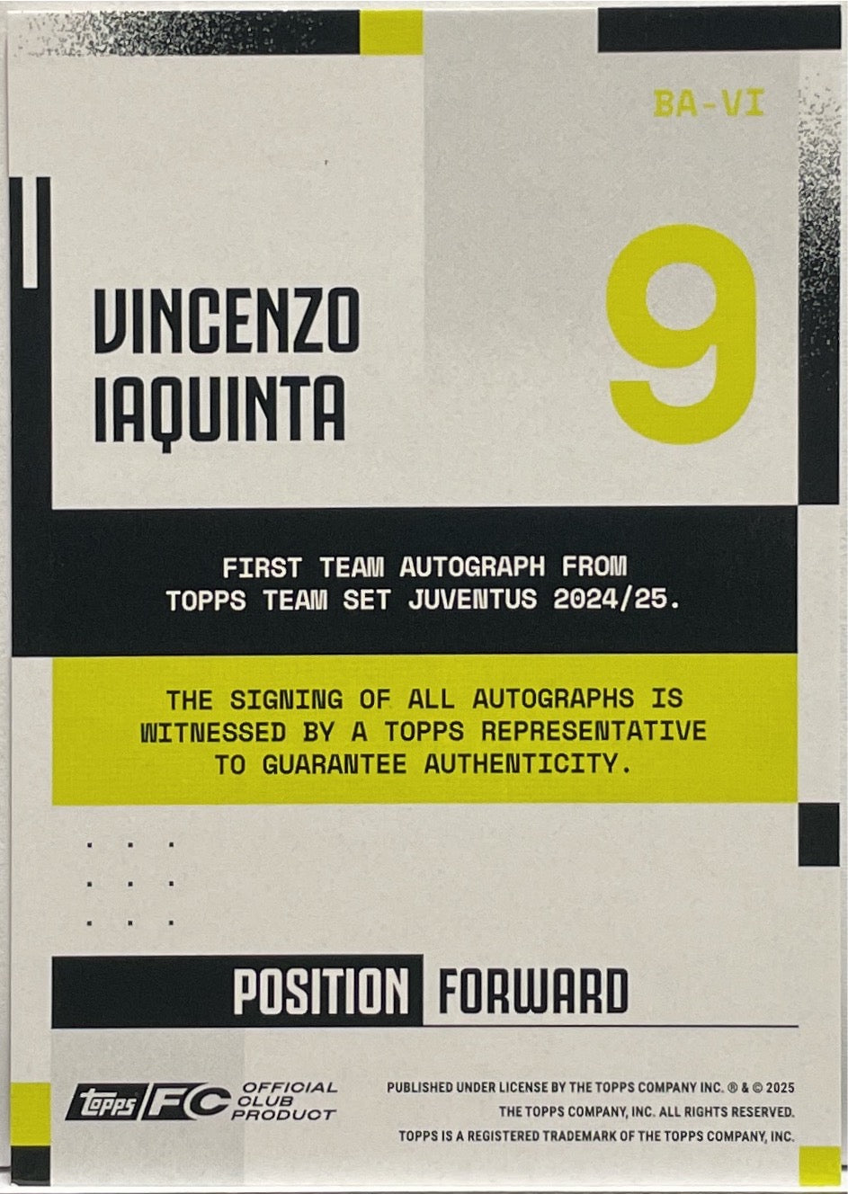 Vincenzo Iaquinta 3/99 Autograph Pink Topps Juventus Premium Team Set 2024/25