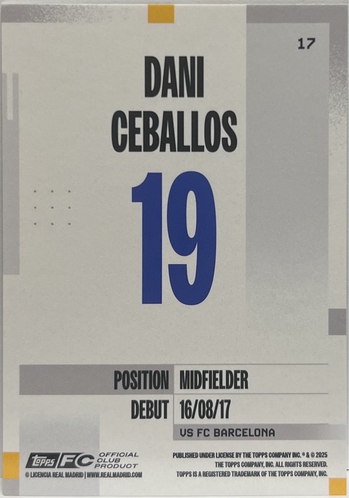 Dani Ceballos 68/75 Topps Real Madrid Team Set 2024/25