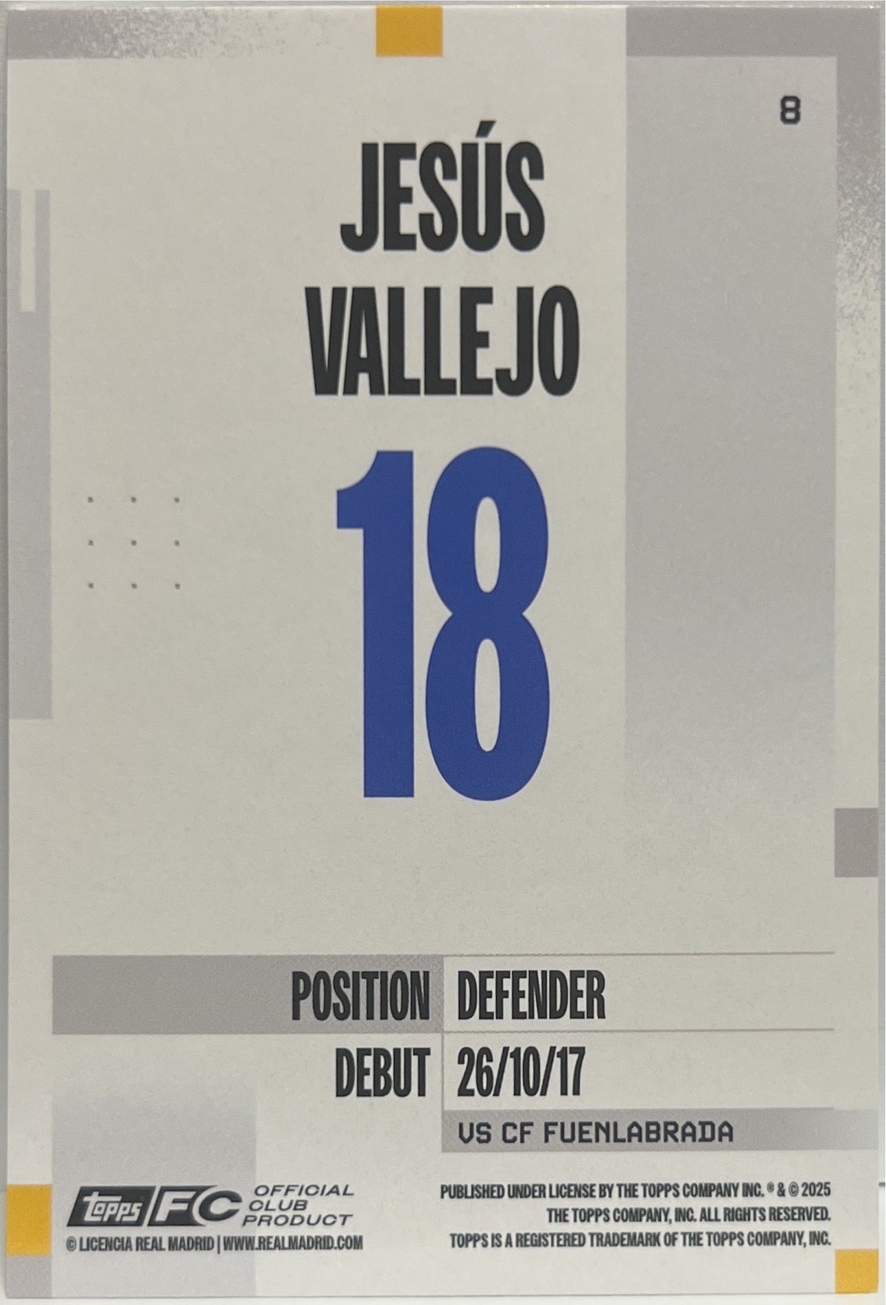 Jesus Vallejo 41/199 Topps Real Madrid Team Set 2024/25