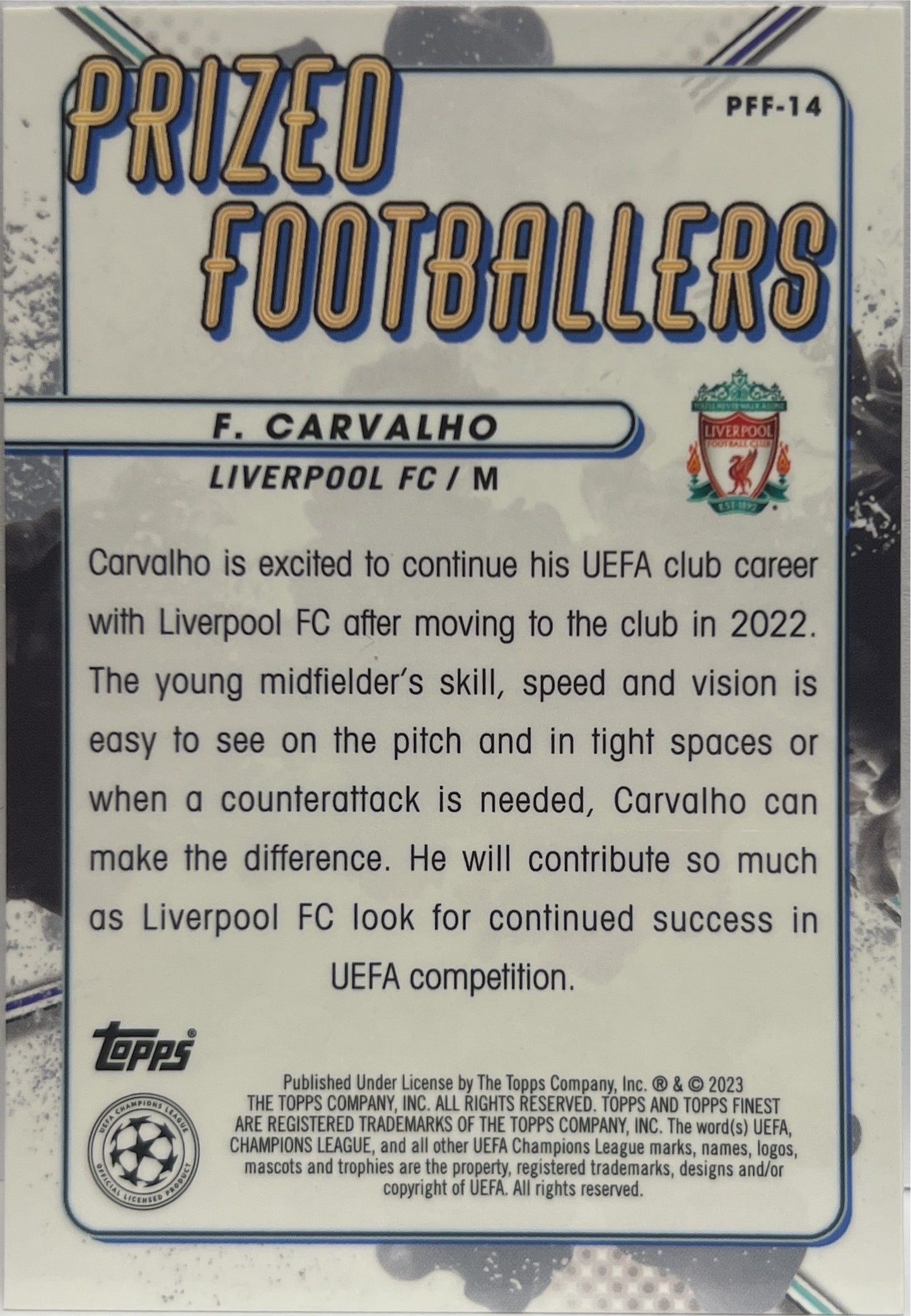 Fabio Carvalho Rookie Prized Footballers Fusion Orange Footballers Topps Finest UCC 2022/23